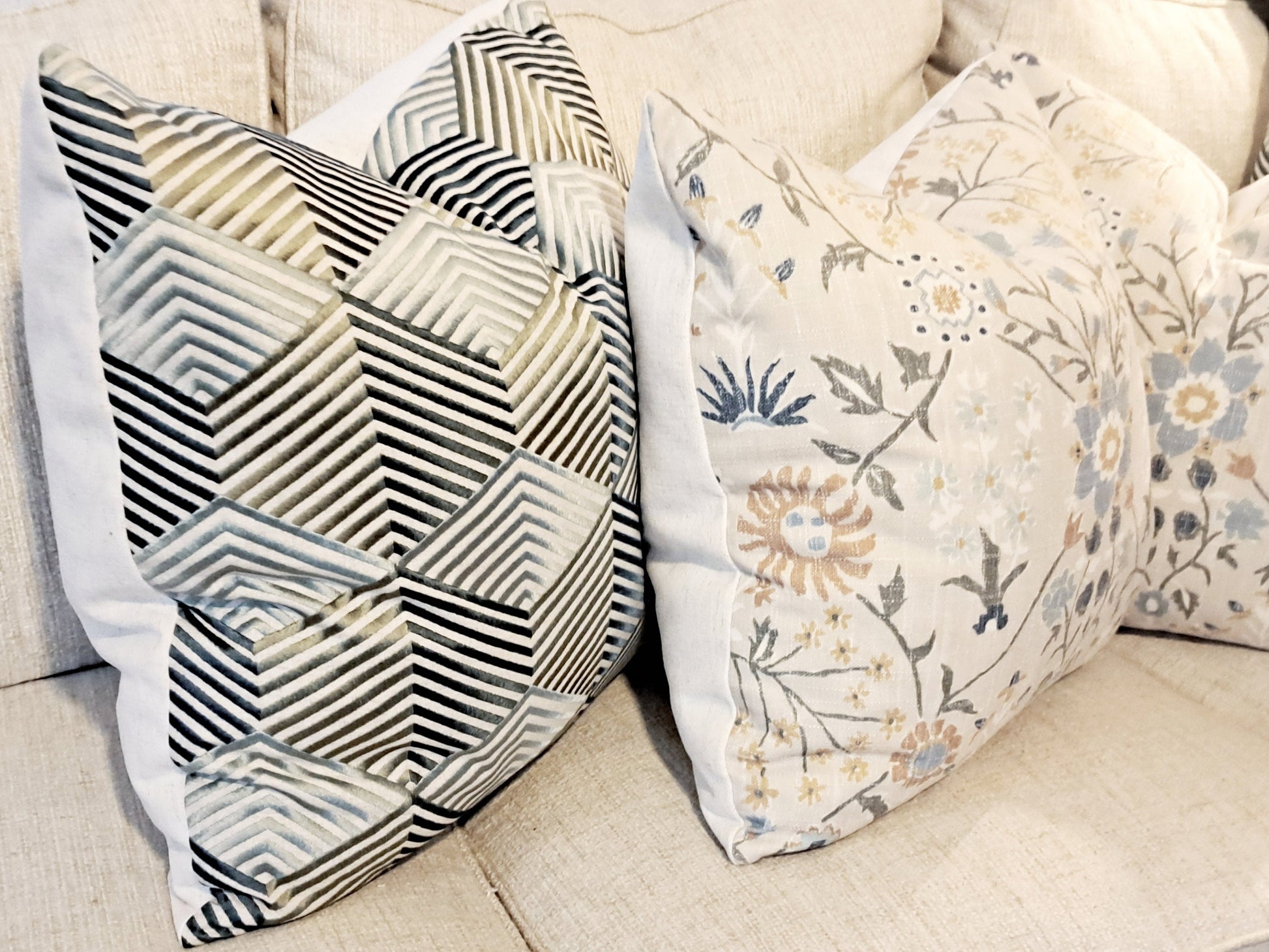Embroidered Linen Seafoam Pillow Cover