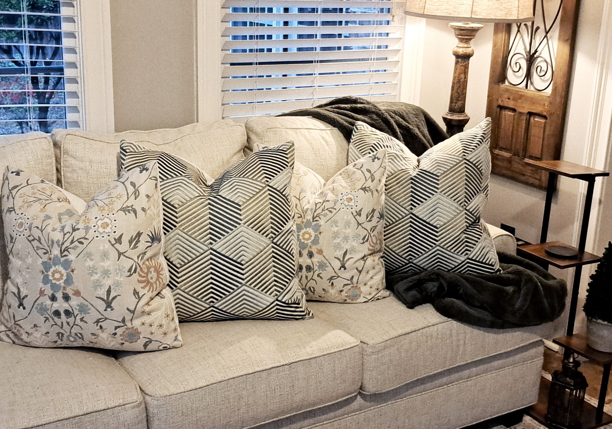 Embroidered Linen Seafoam Pillow Cover