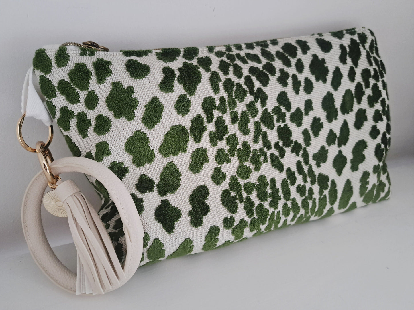 Velvet Green Leapard Print Clutch Bag