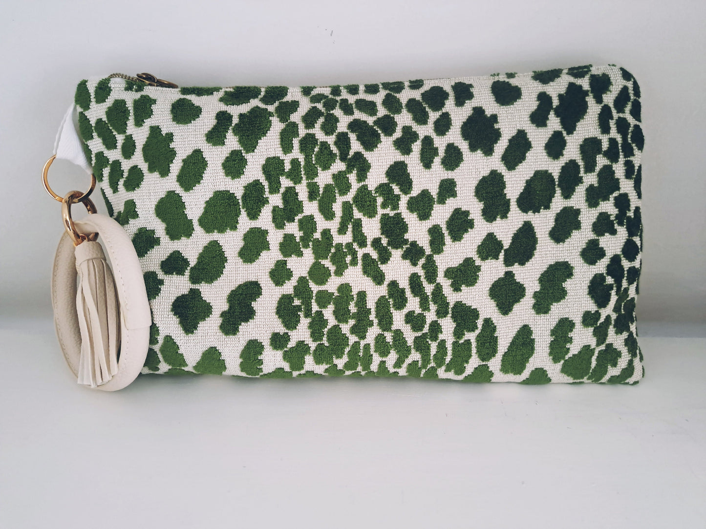 Velvet Green Leapard Print Clutch Bag