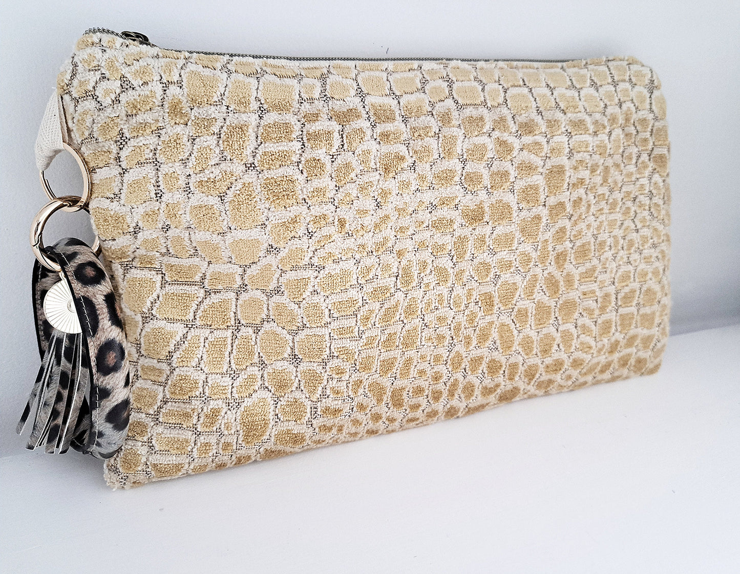Gold Alligator Velvet Clutch Bag