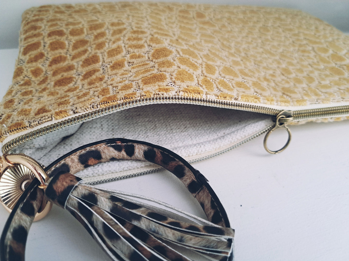 Gold Alligator Velvet Clutch Bag