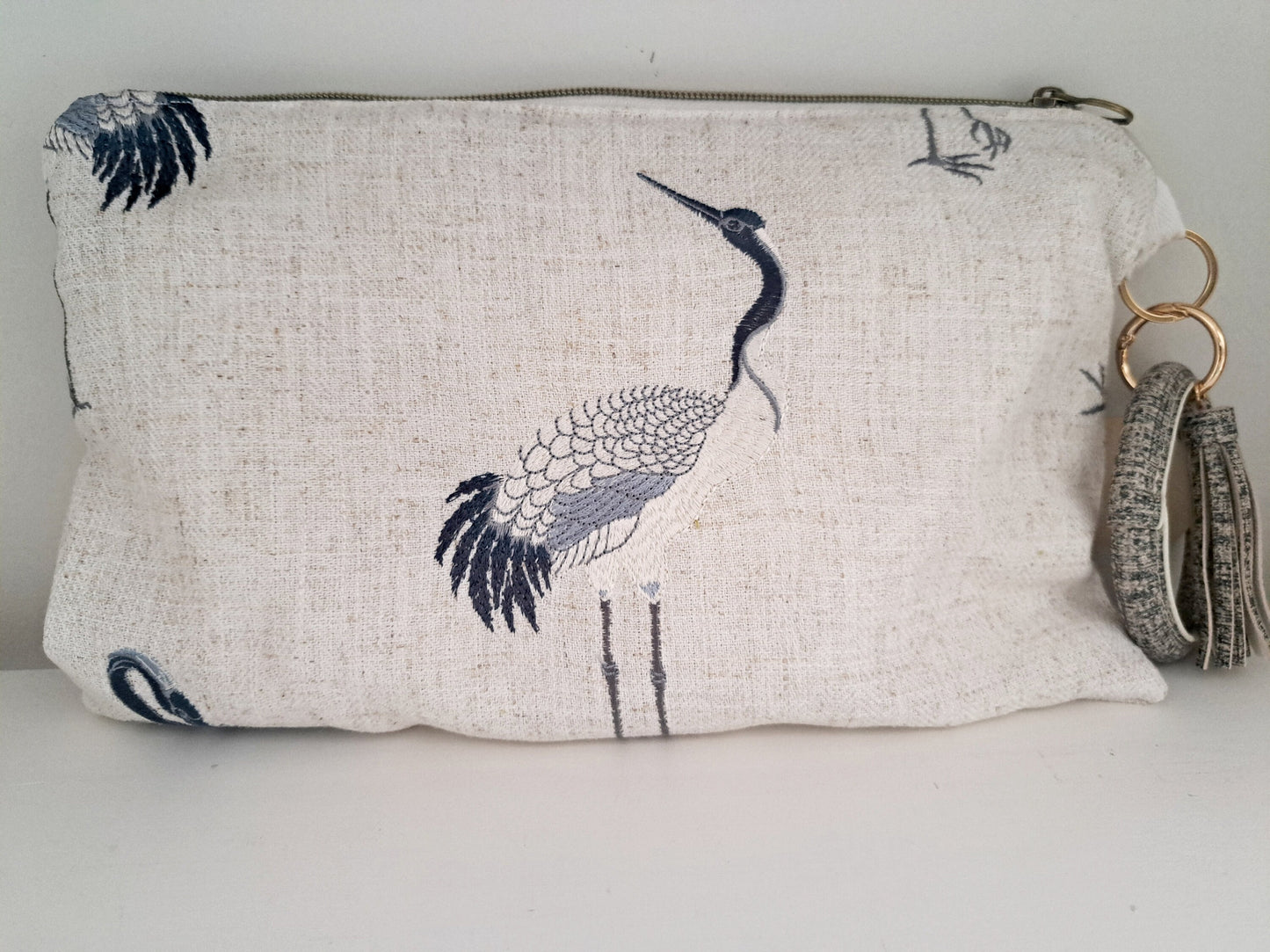 Embroidered Heron Clutch Bag