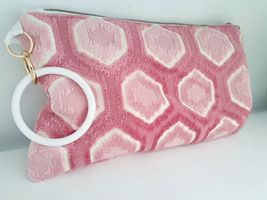 Melon Geometric Velvet Clutch Bag