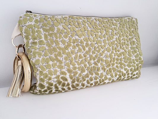 Green Jelly Bean Dot Velvet Clutch Bag