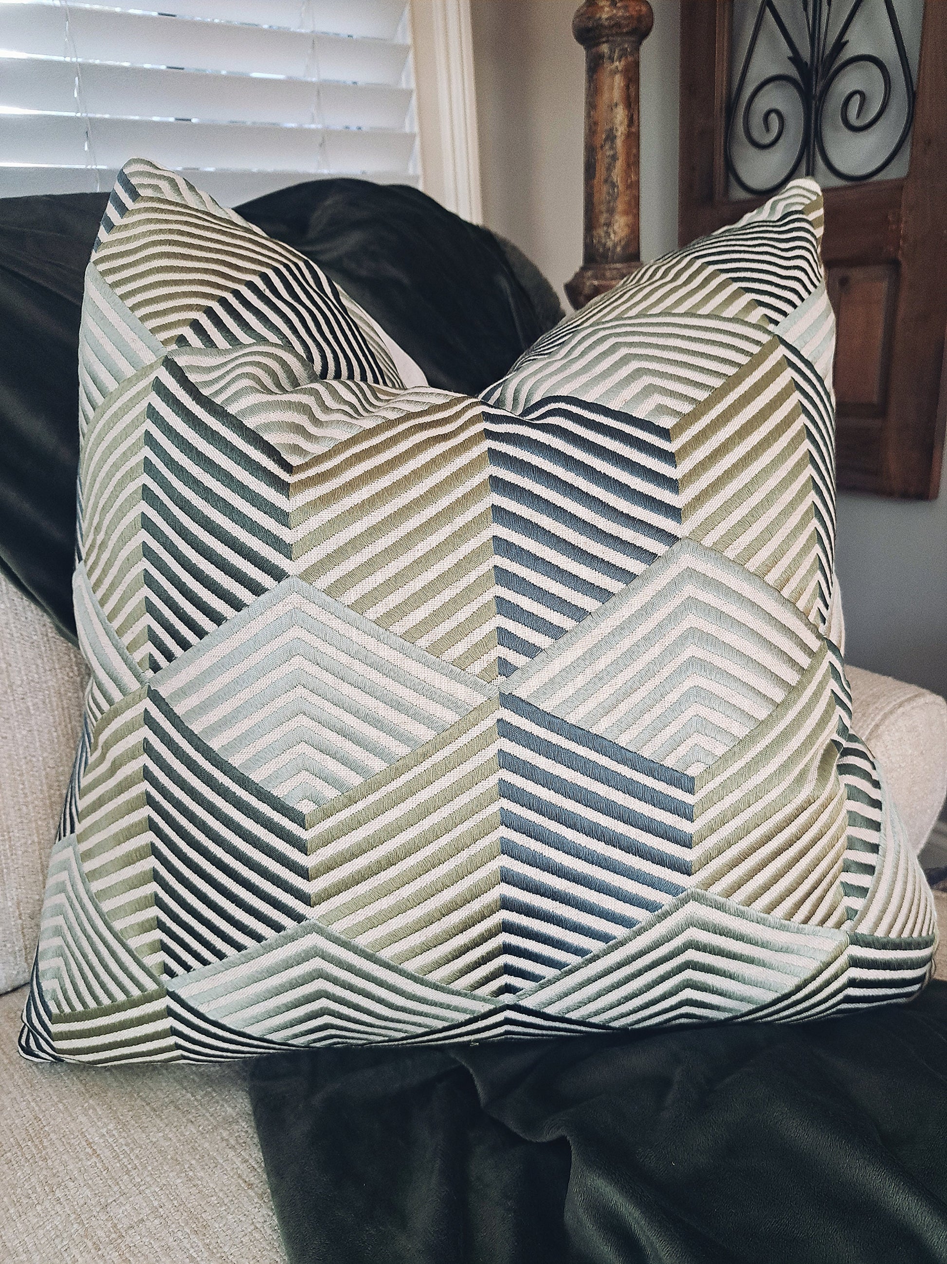Embroidered Linen Seafoam Pillow Cover
