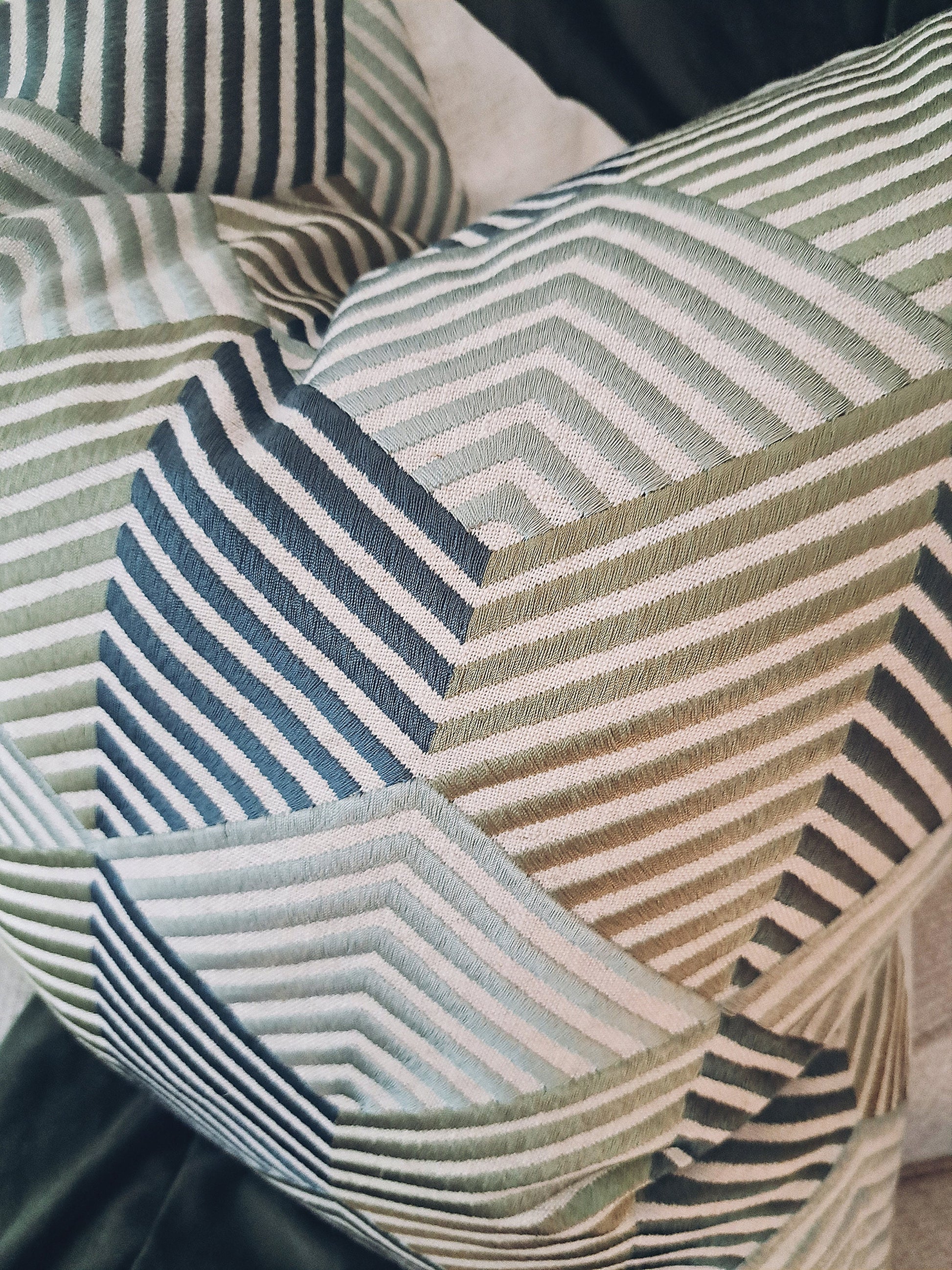 Embroidered Linen Seafoam Pillow Cover