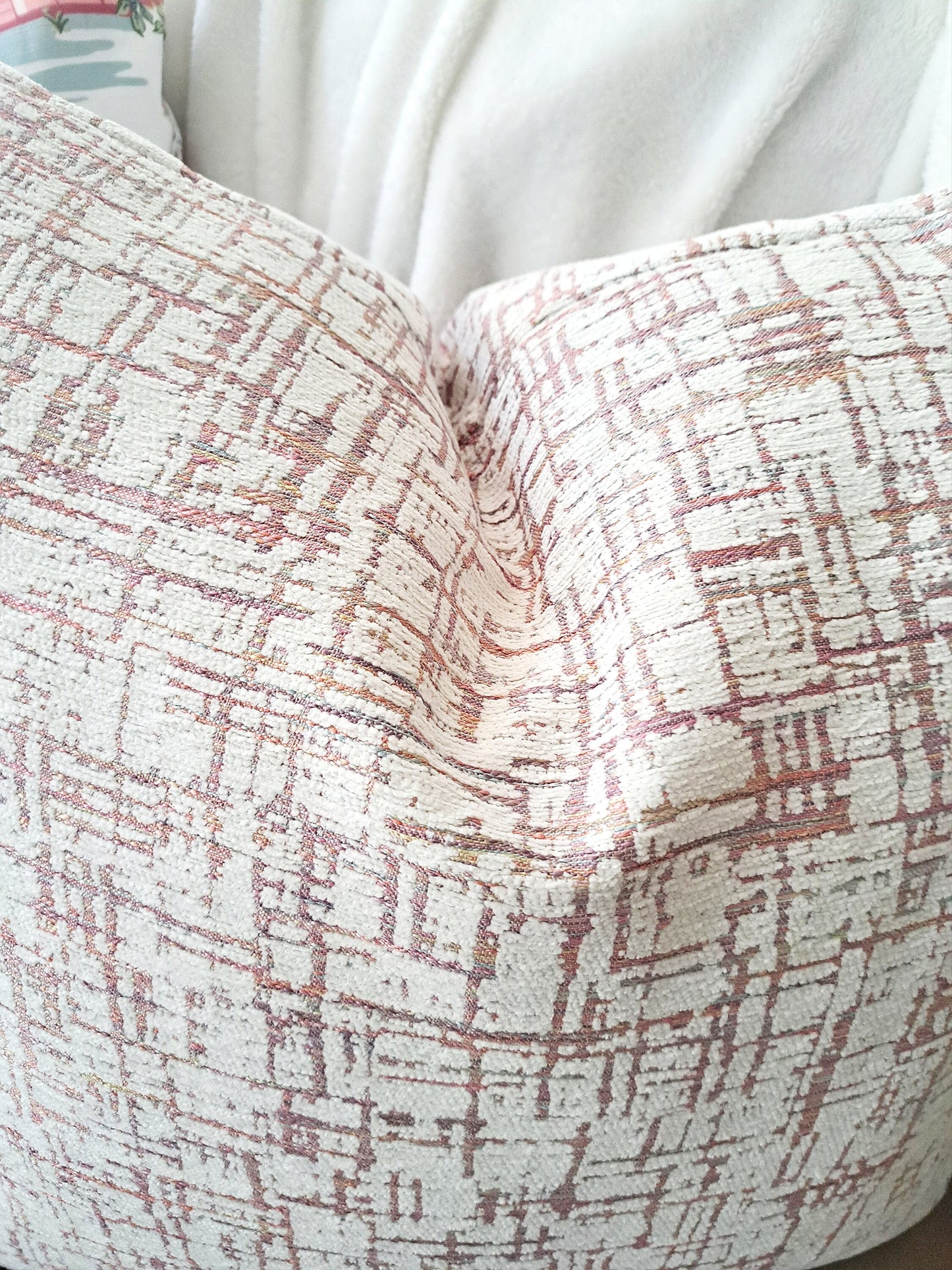 Pink and Cream Griddy Chenille Pillow Cover