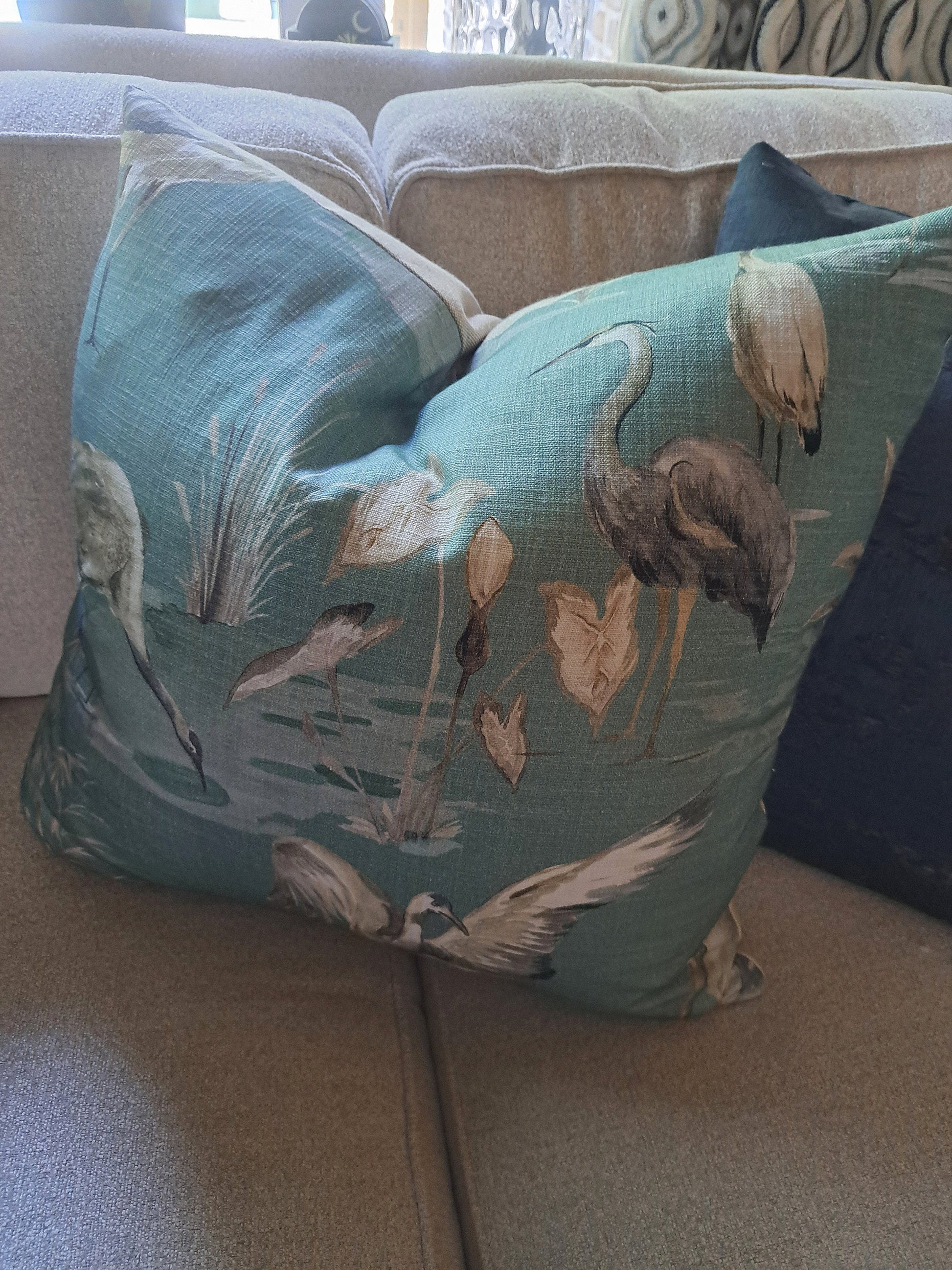 Heron and Seagrass Print Pillow Cover