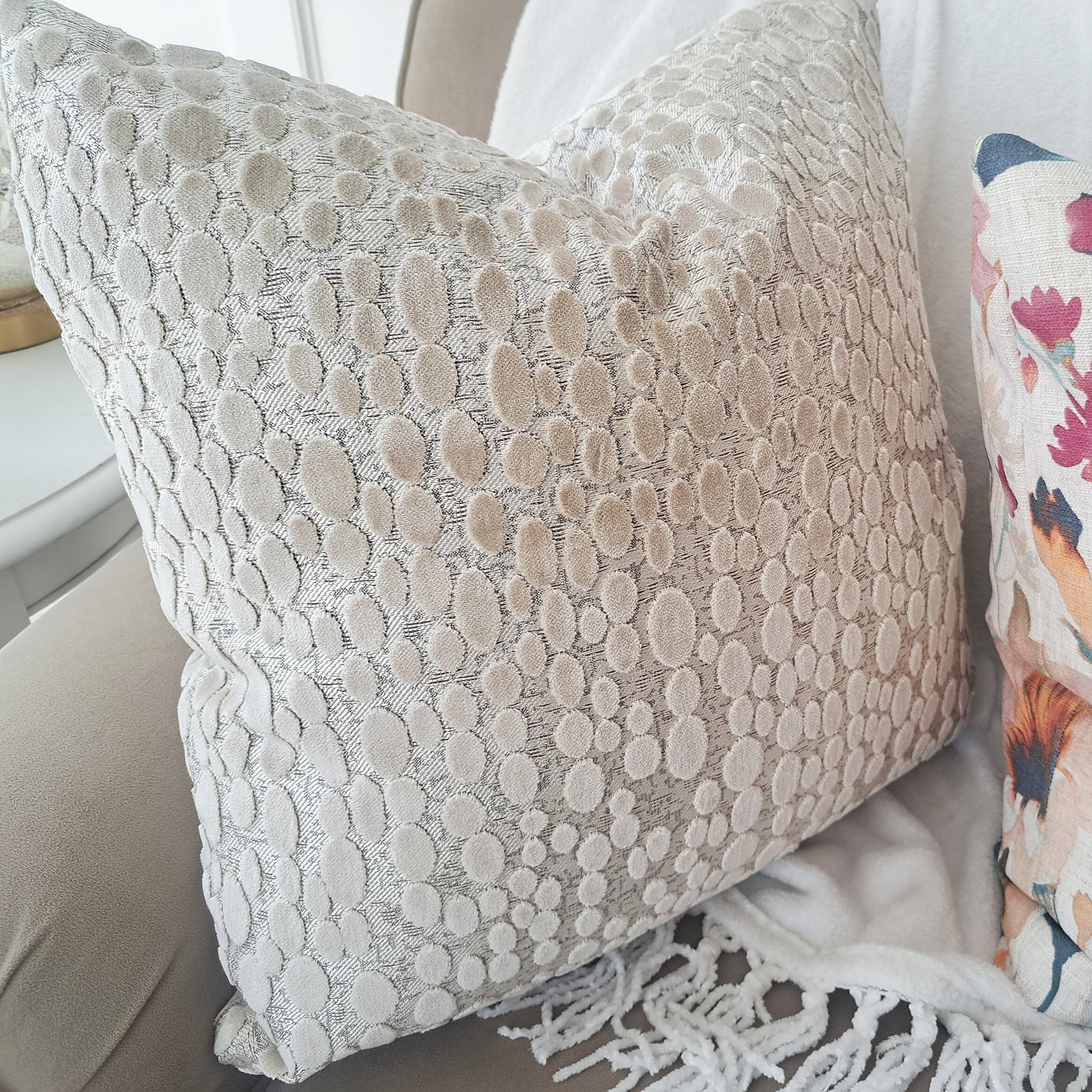 Oyster Cream Velvet Dot Pillow Cover