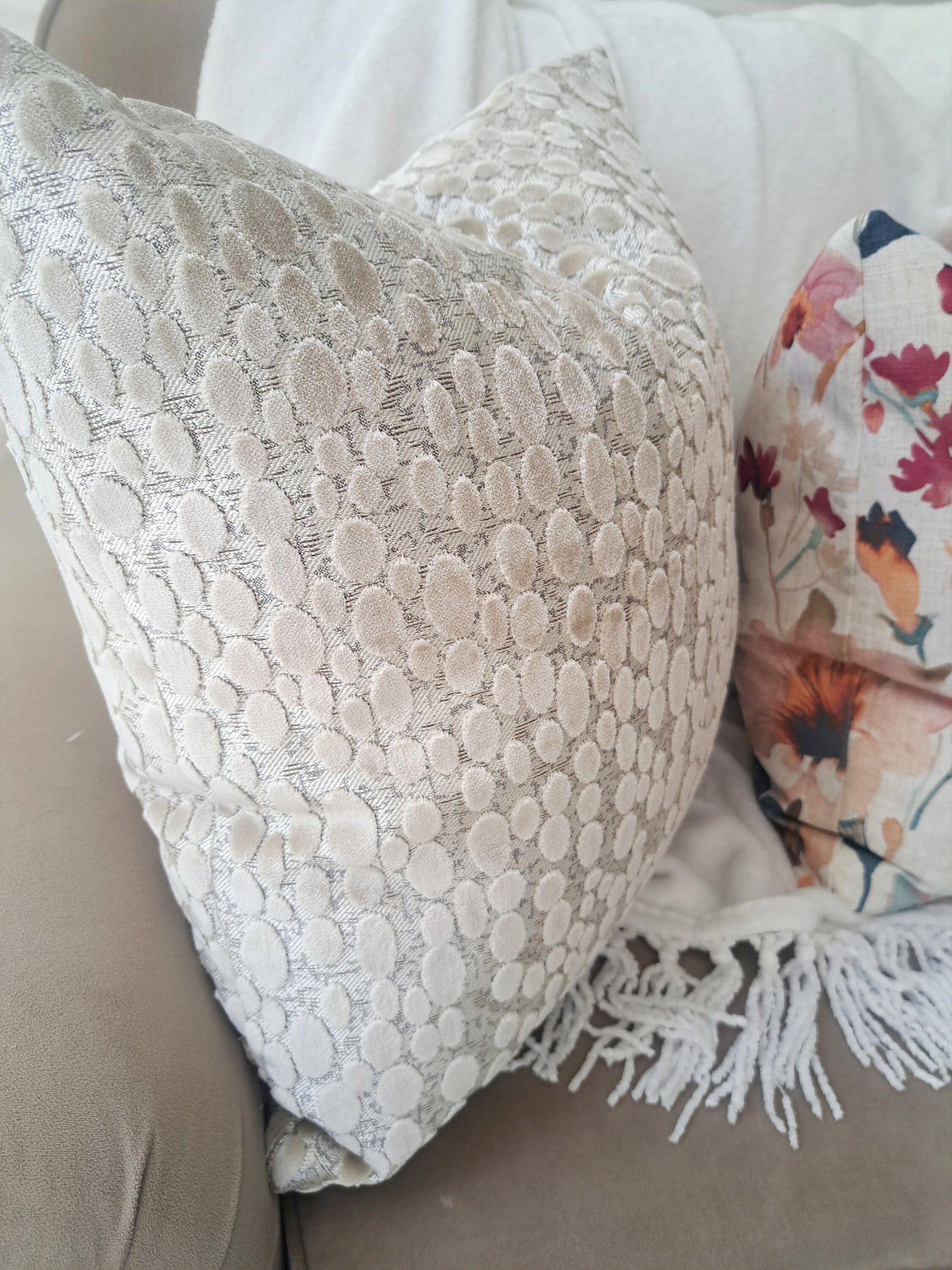 Oyster Cream Velvet Dot Pillow Cover