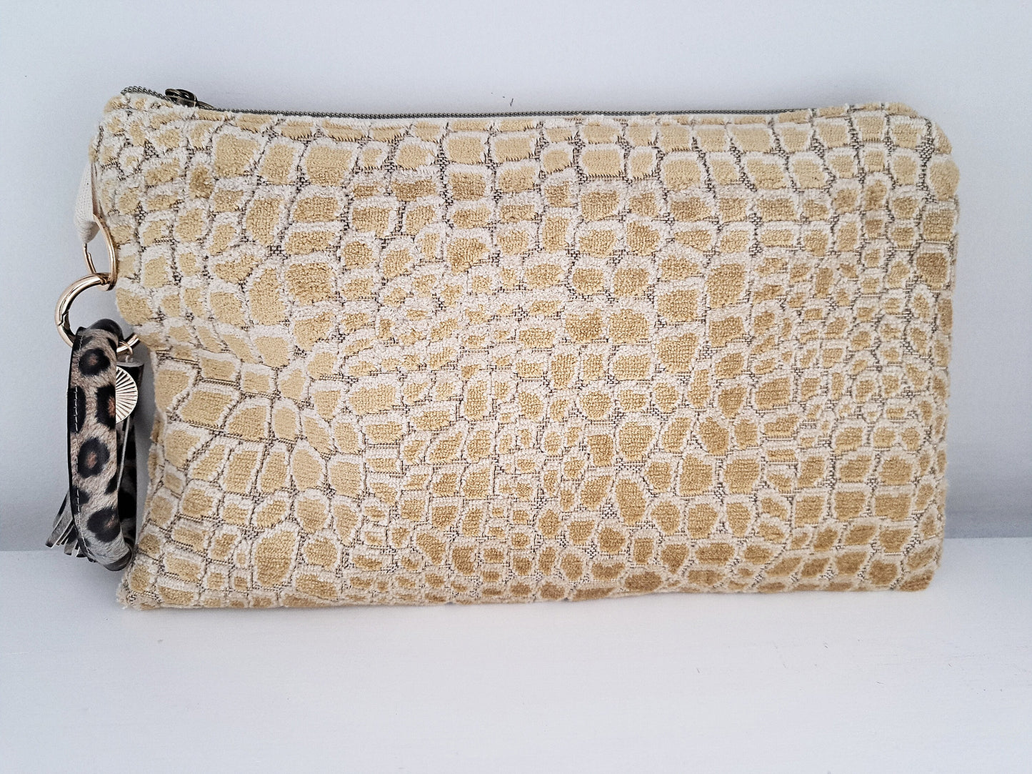 Gold Alligator Velvet Clutch Bag