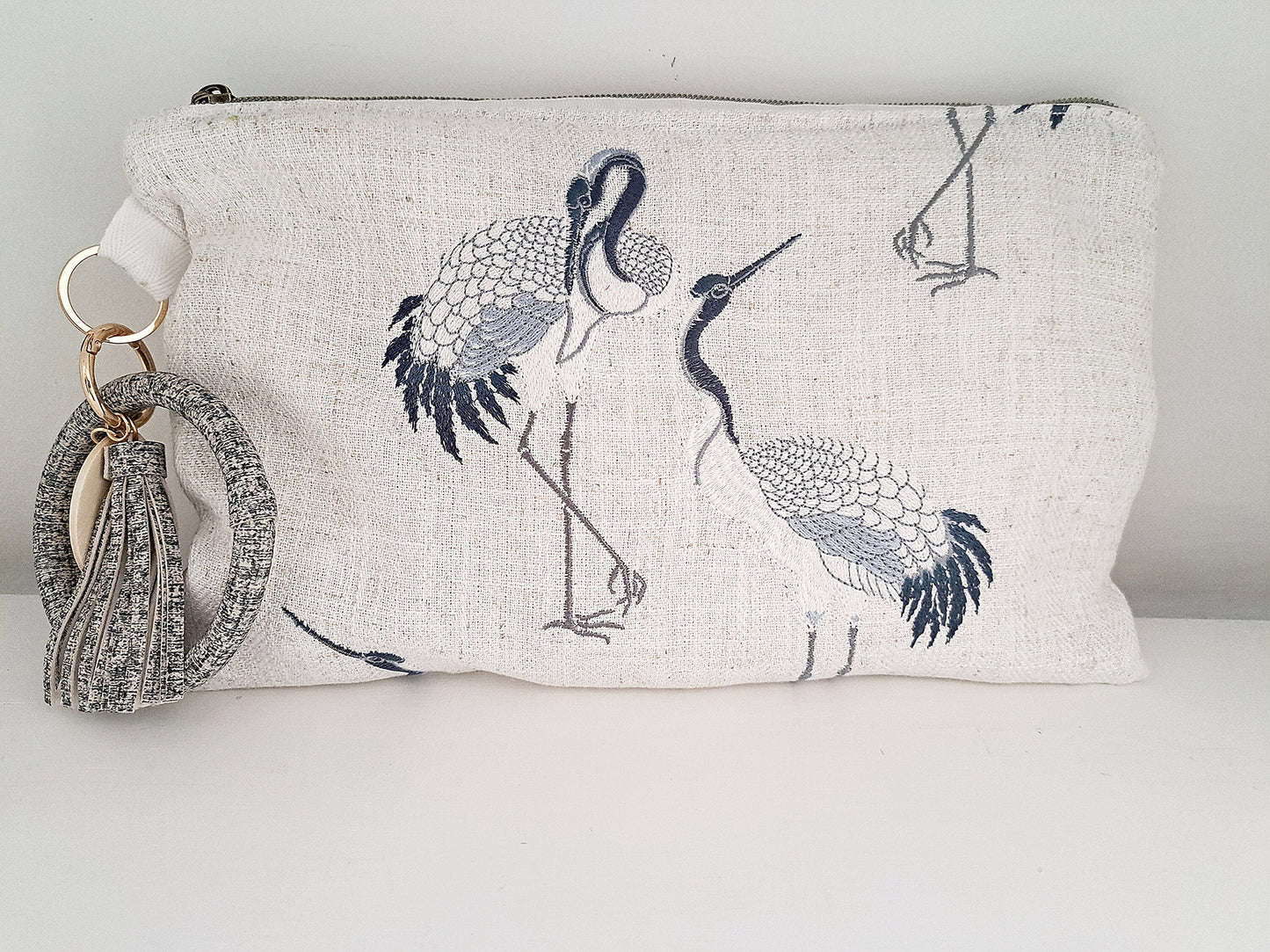 Embroidered Heron Clutch Bag