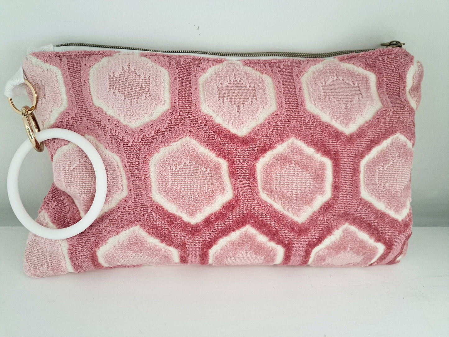 Melon Geometric Velvet Clutch Bag