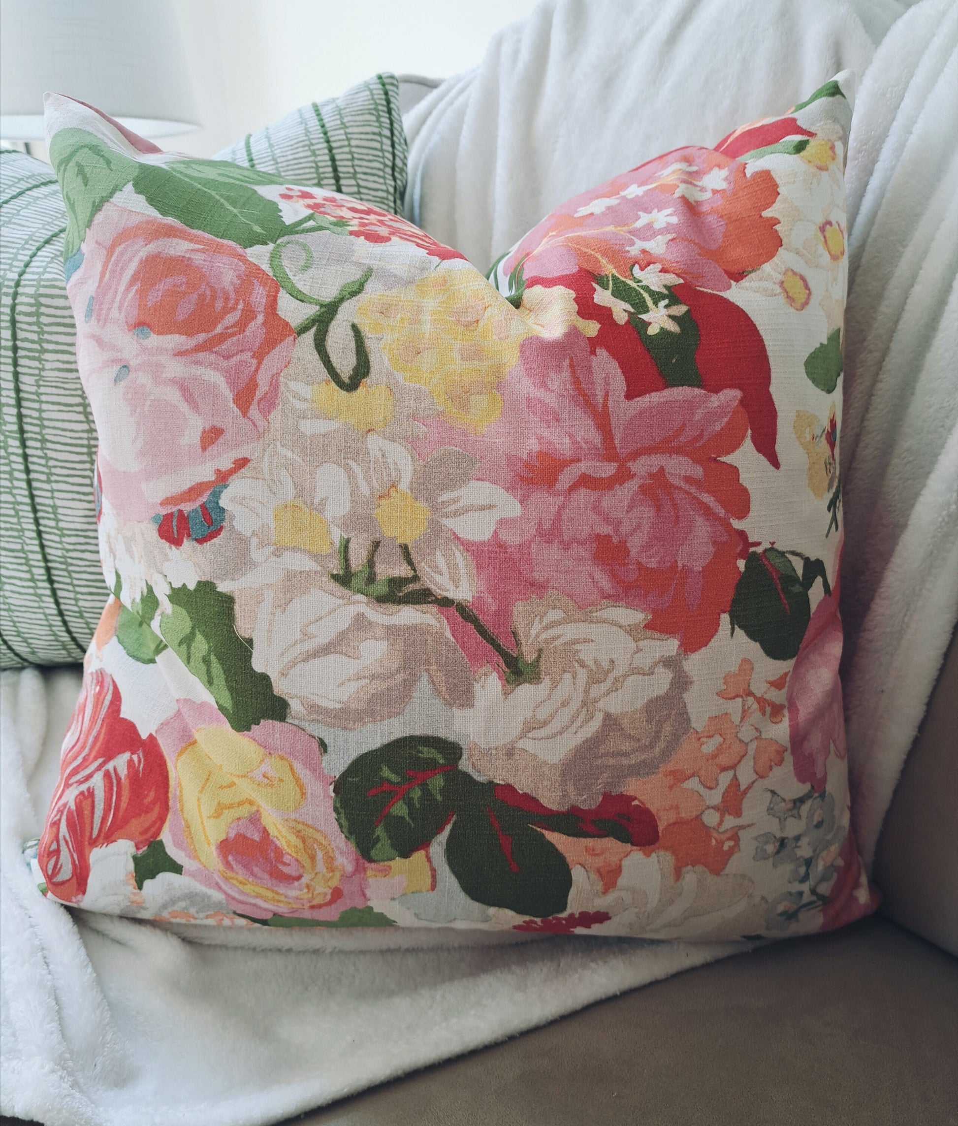 Red and Pink Floral Pillow Cover