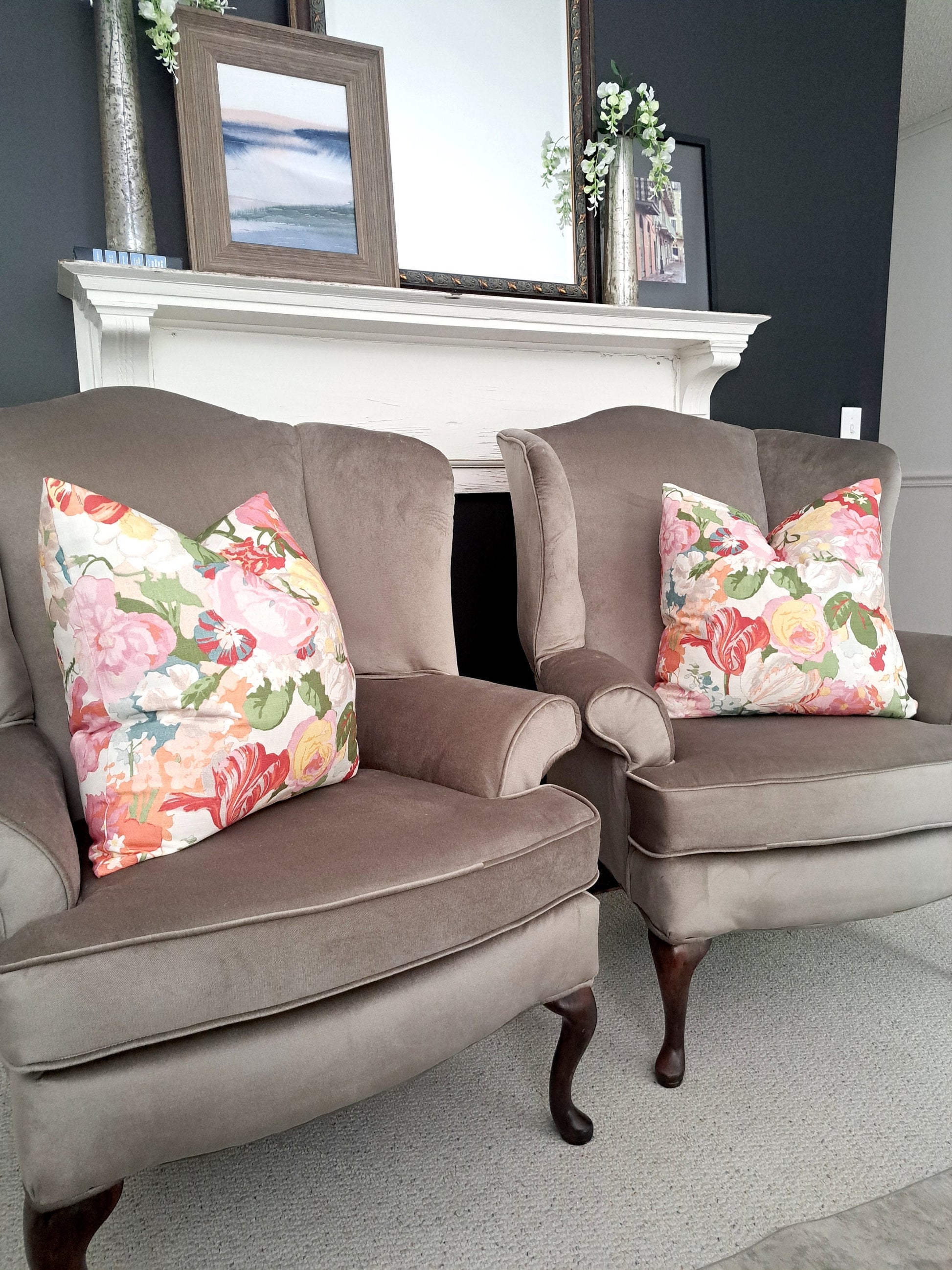 Red and Pink Floral Pillow Cover