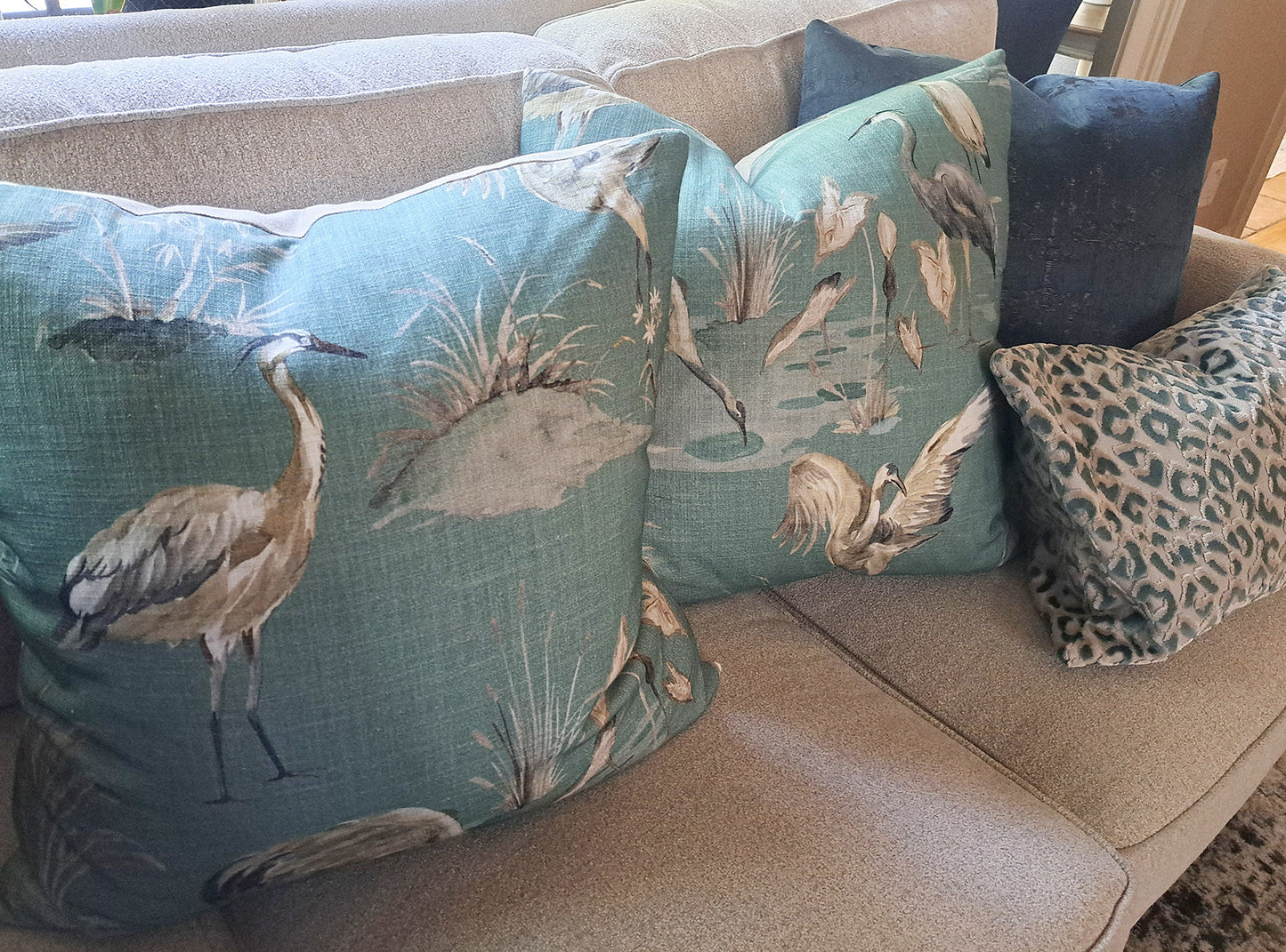Heron and Seagrass Print Pillow Cover