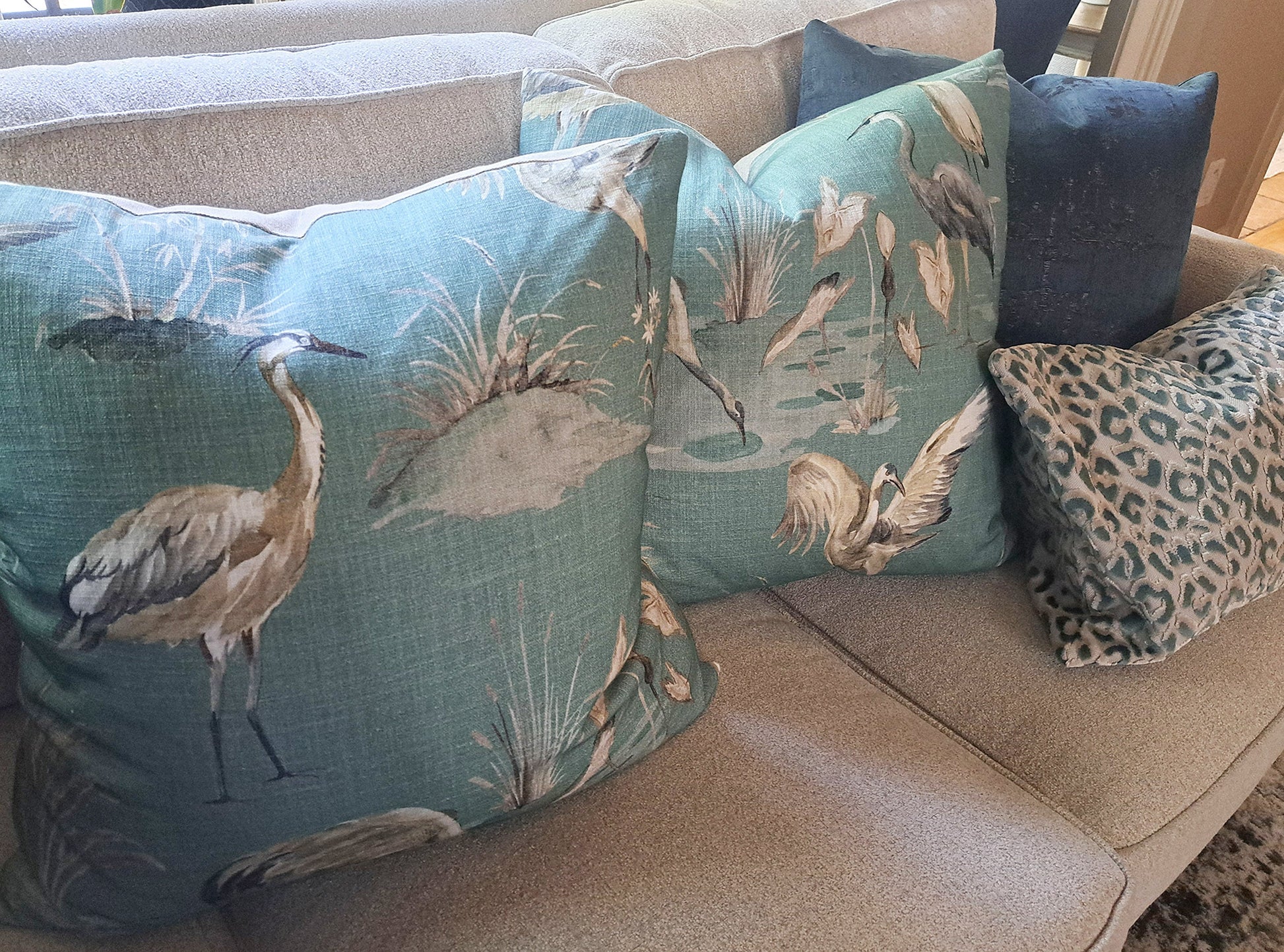 Heron and Seagrass Print Pillow Cover