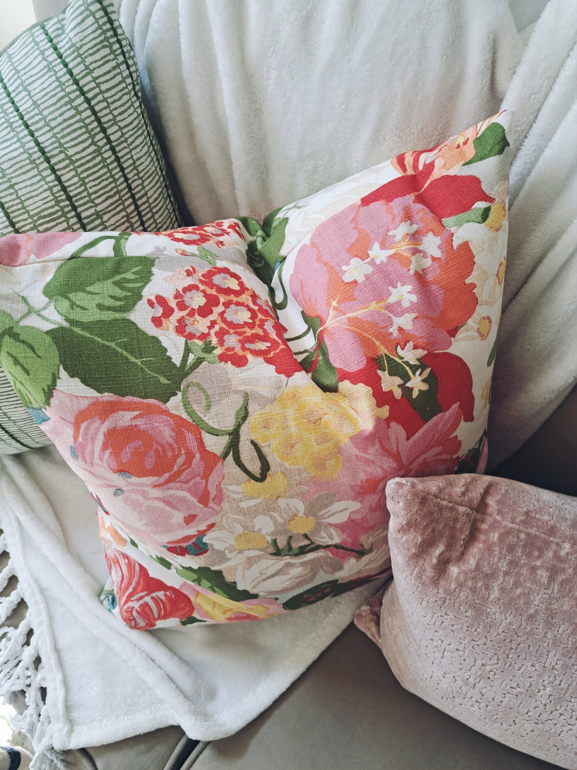 Red and Pink Floral Pillow Cover