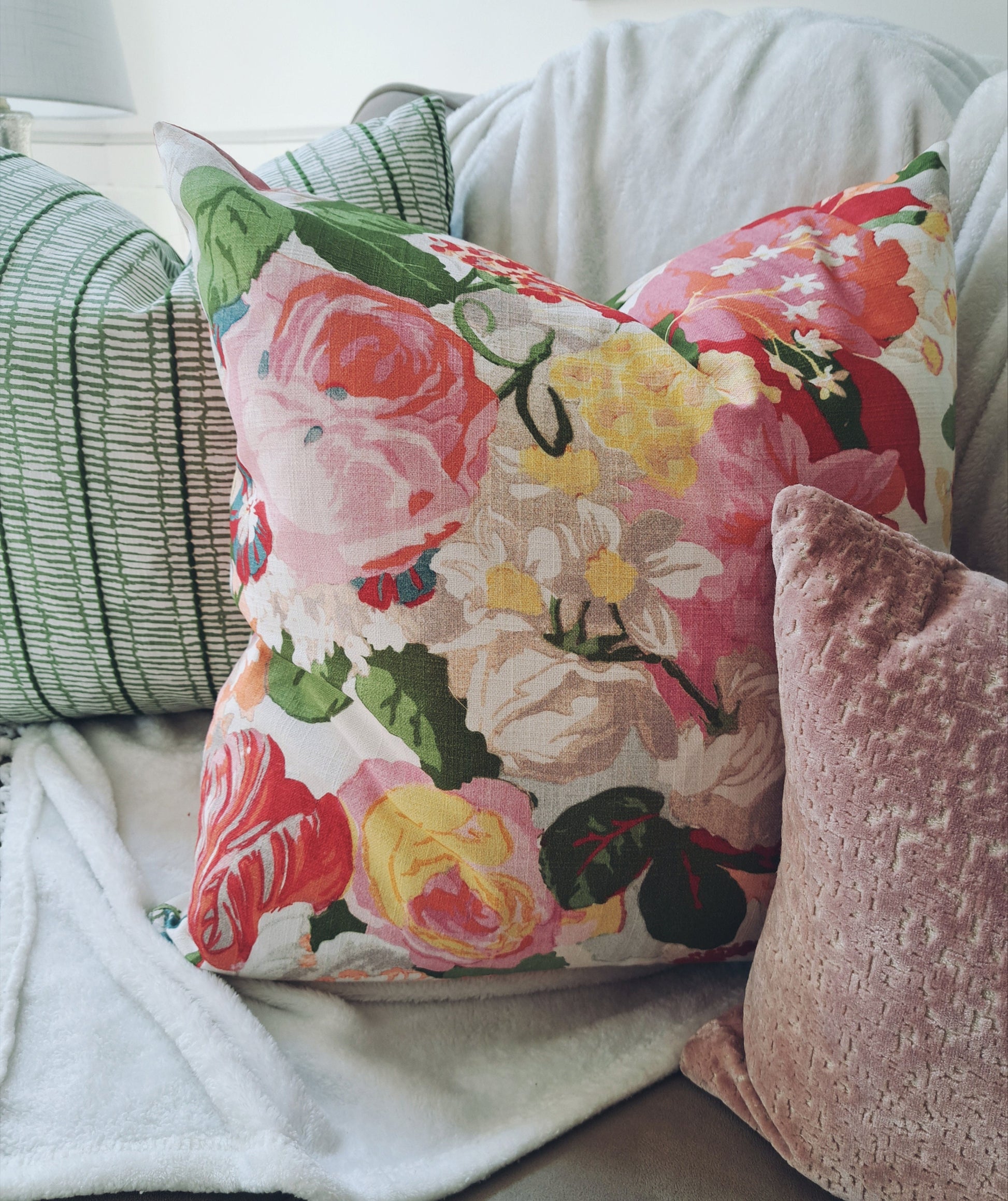 Red and Pink Floral Pillow Cover