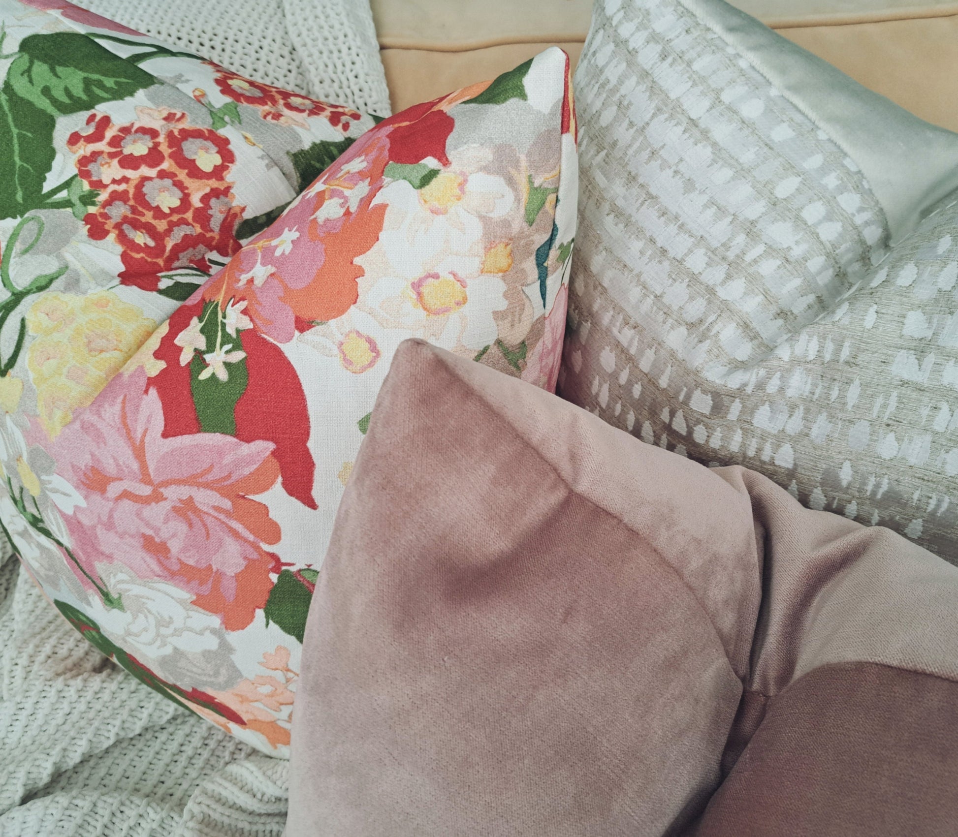 Red and Pink Floral Pillow Cover