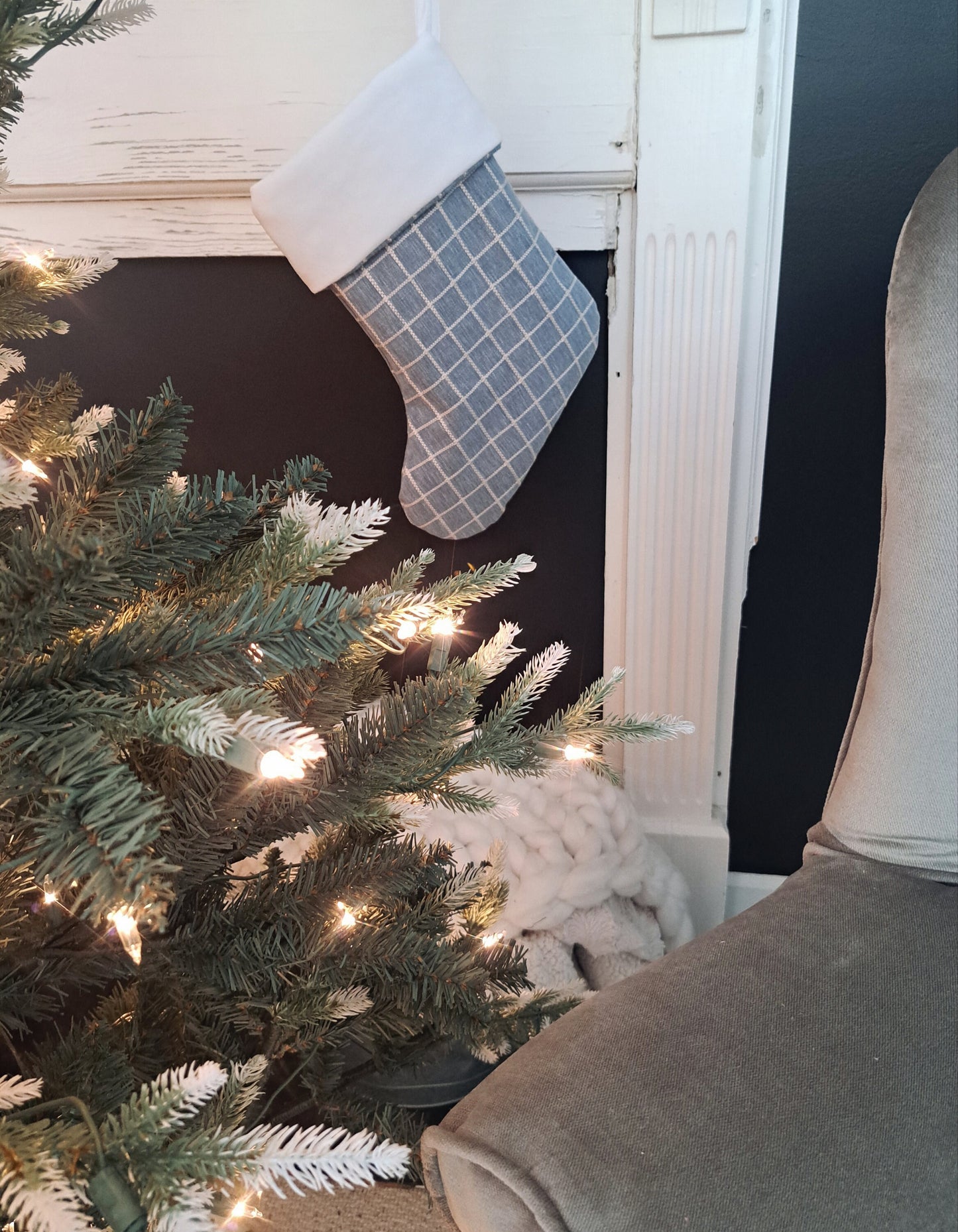 Blue and White Plaid Christmas Stocking