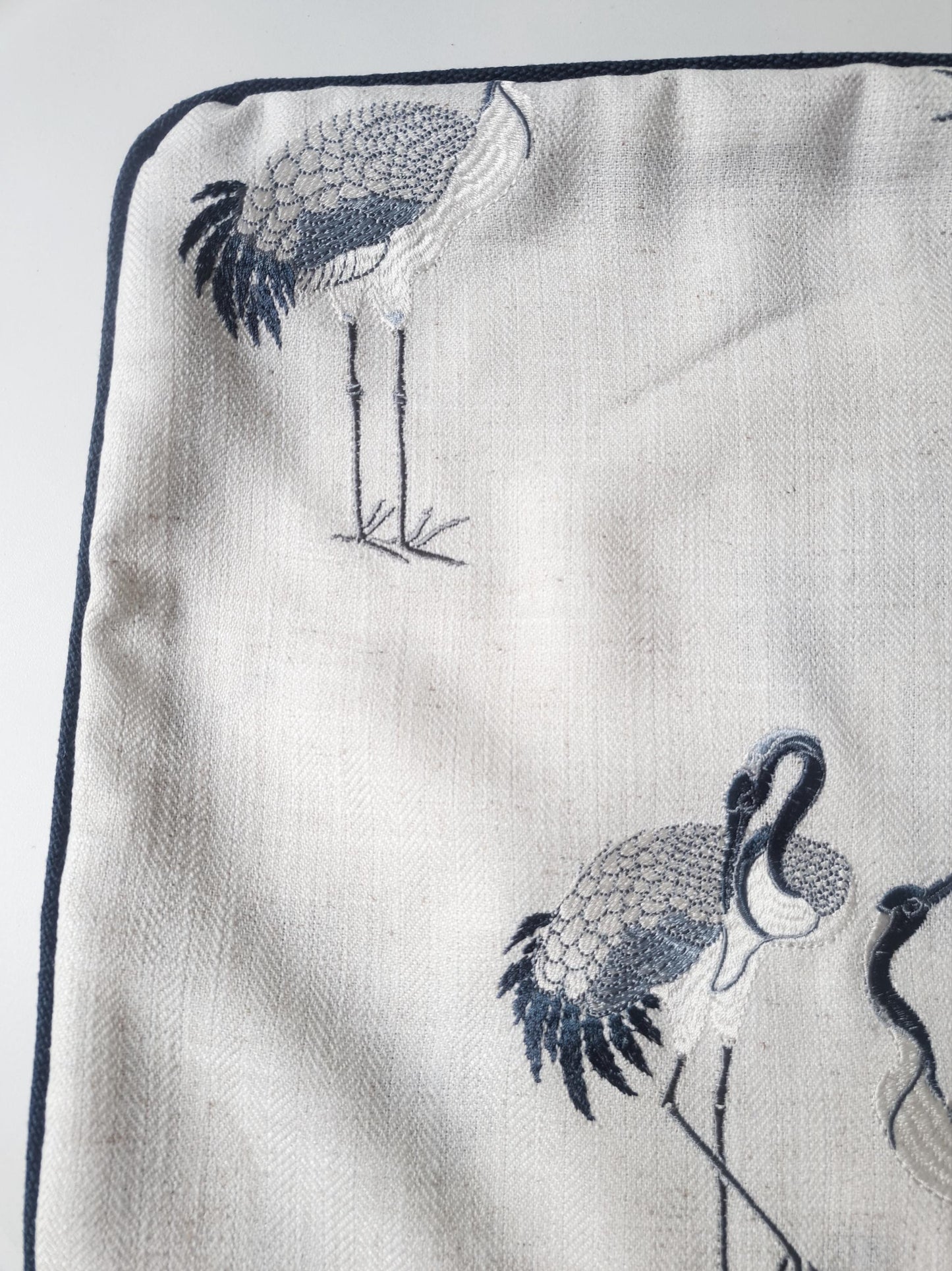 Navy and Cream Embroiderd Bird Pillow Cover