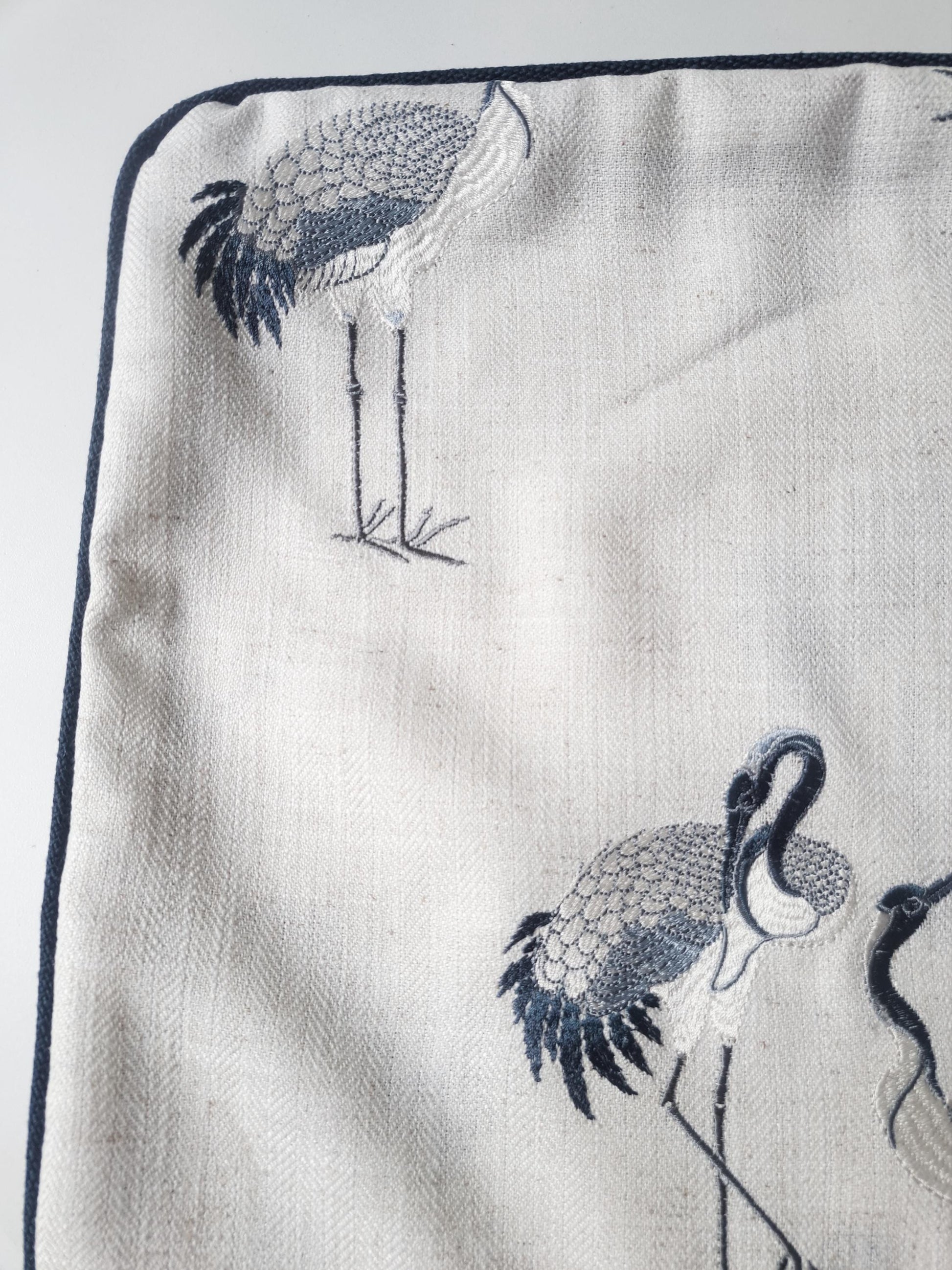 Navy and Cream Embroiderd Bird Pillow Cover