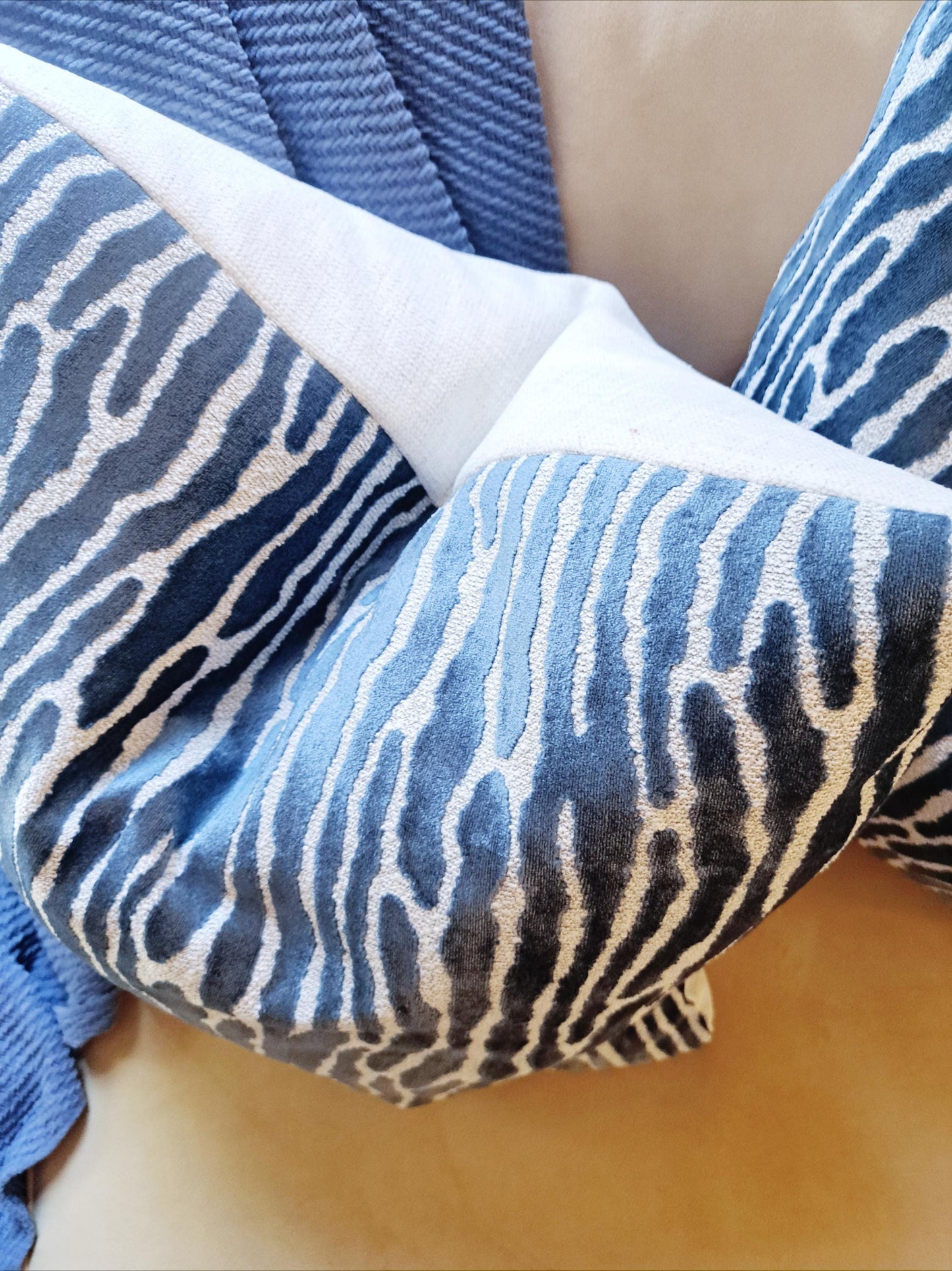 Bedford Marine Blue Abstract Stripe Cut Velvet Pillow Cover