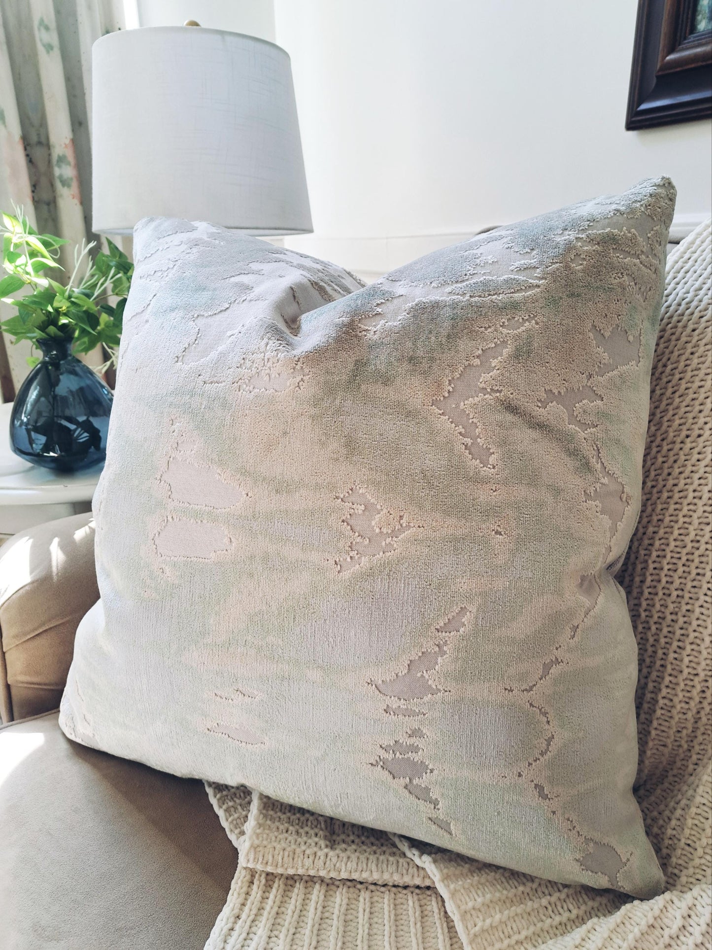 Kanoko Glacier Blue Green Cut Velvet Pillow Cover