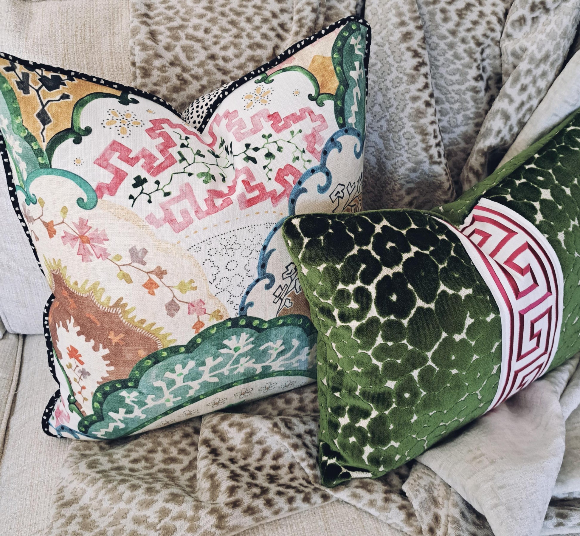 Harper Spring Pink and Green Pillow Cover