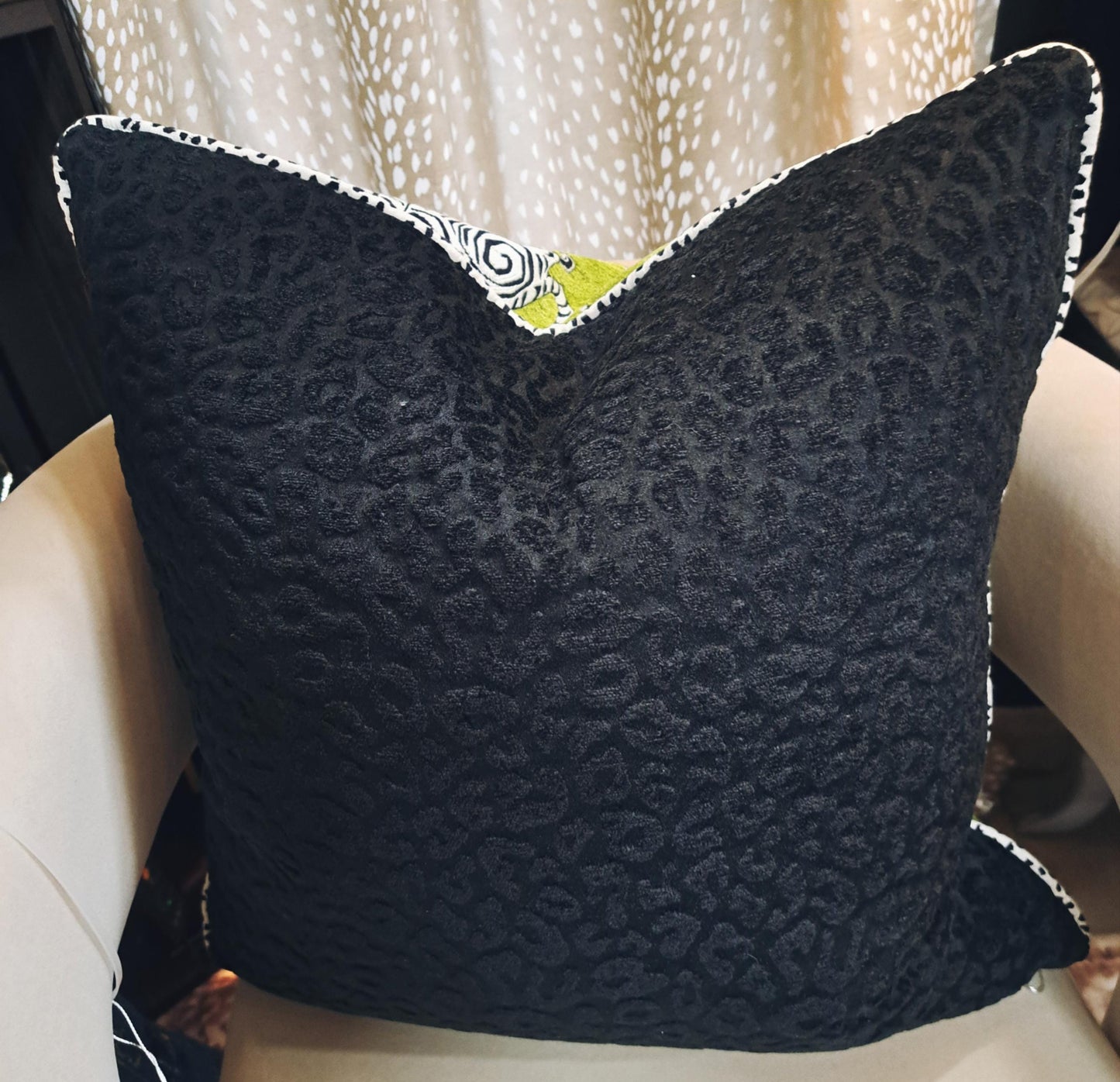 Bengal Tiger Apple Green Pillow Cover Black and White Trim
