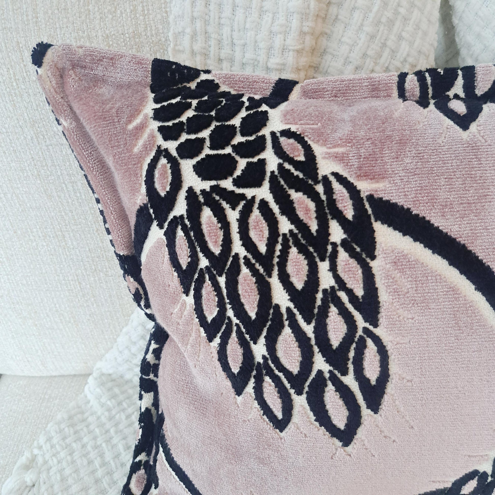 Mauve Black and White Peacock Velvet Pillow Cover