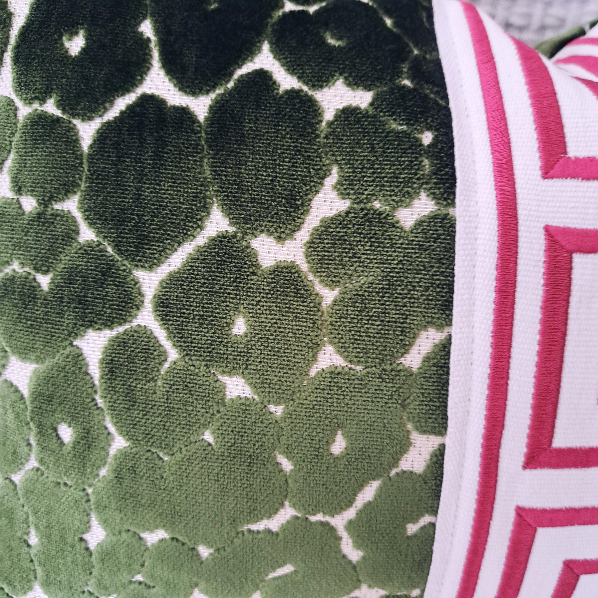 Jewel Green Leapard print velvet pillow cover with Pink Key Trim
