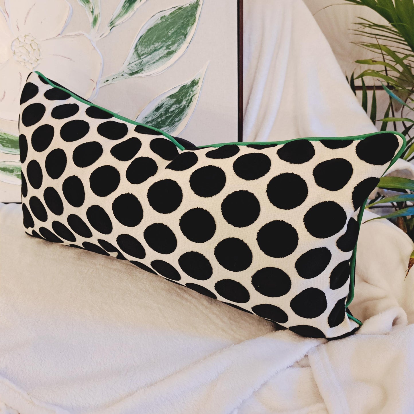 Jet Black White Spots Velvet Pillow Cover