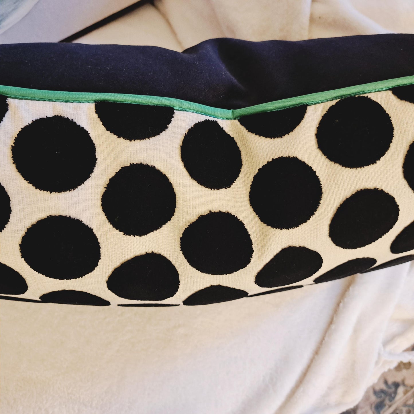 Jet Black White Spots Velvet Pillow Cover