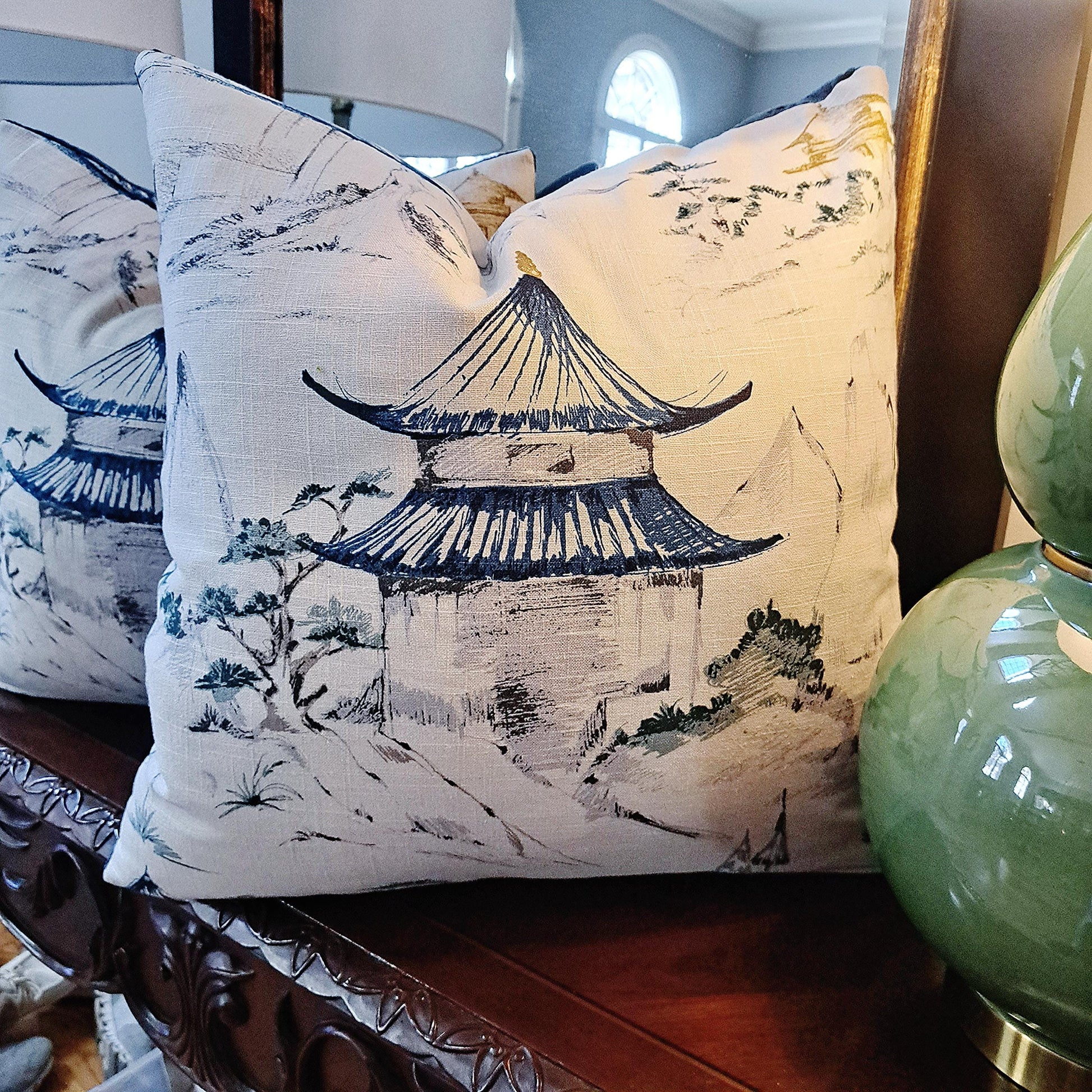 Navy Blue Sketch Pagoda Pillow Cover