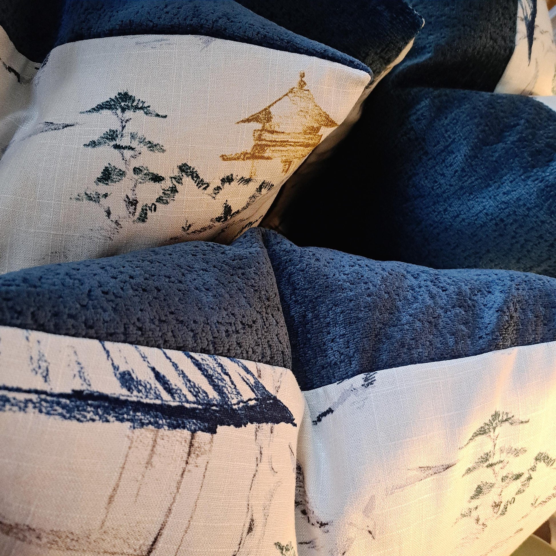 Navy Blue Sketch Pagoda Pillow Cover