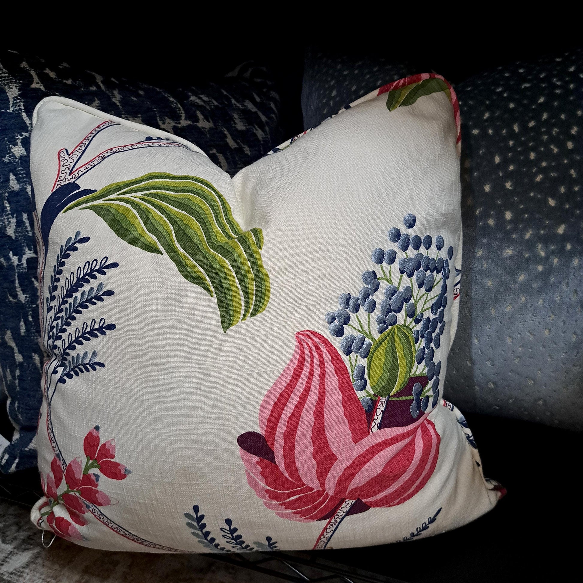 Embroidered Graphic Floral Pink Fuchsia Pillow Cover