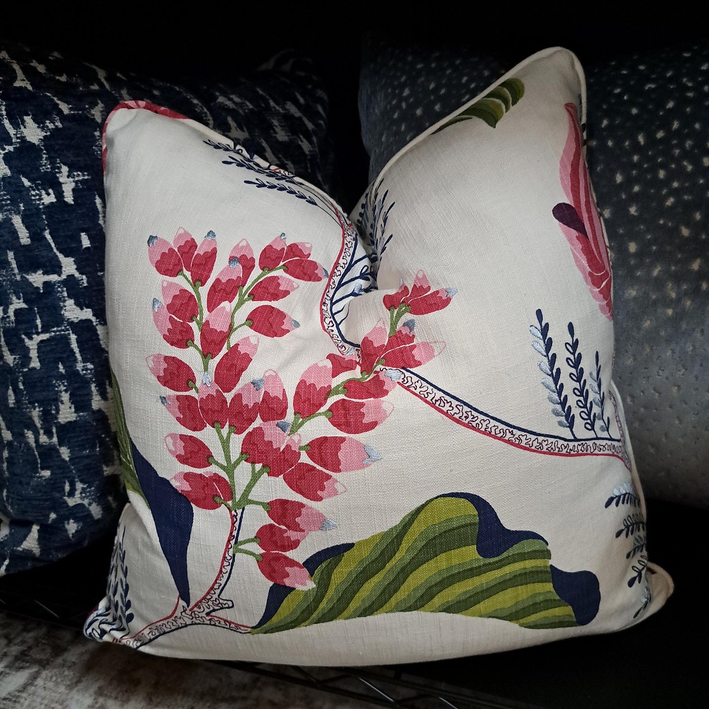 Embroidered Graphic Floral Pink Fuchsia Pillow Cover