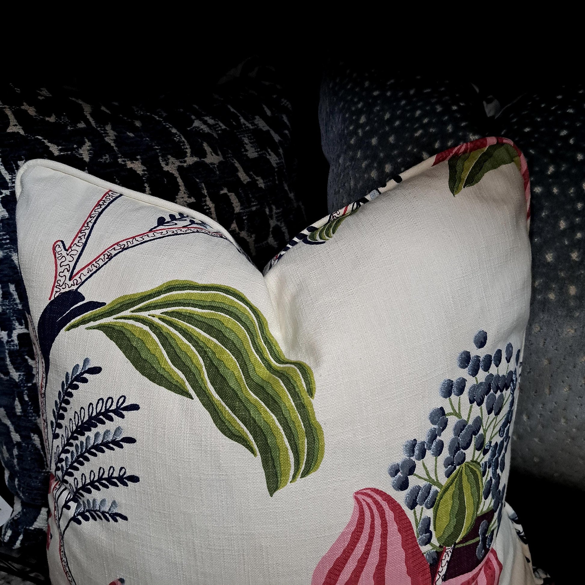 Embroidered Graphic Floral Pink Fuchsia Pillow Cover