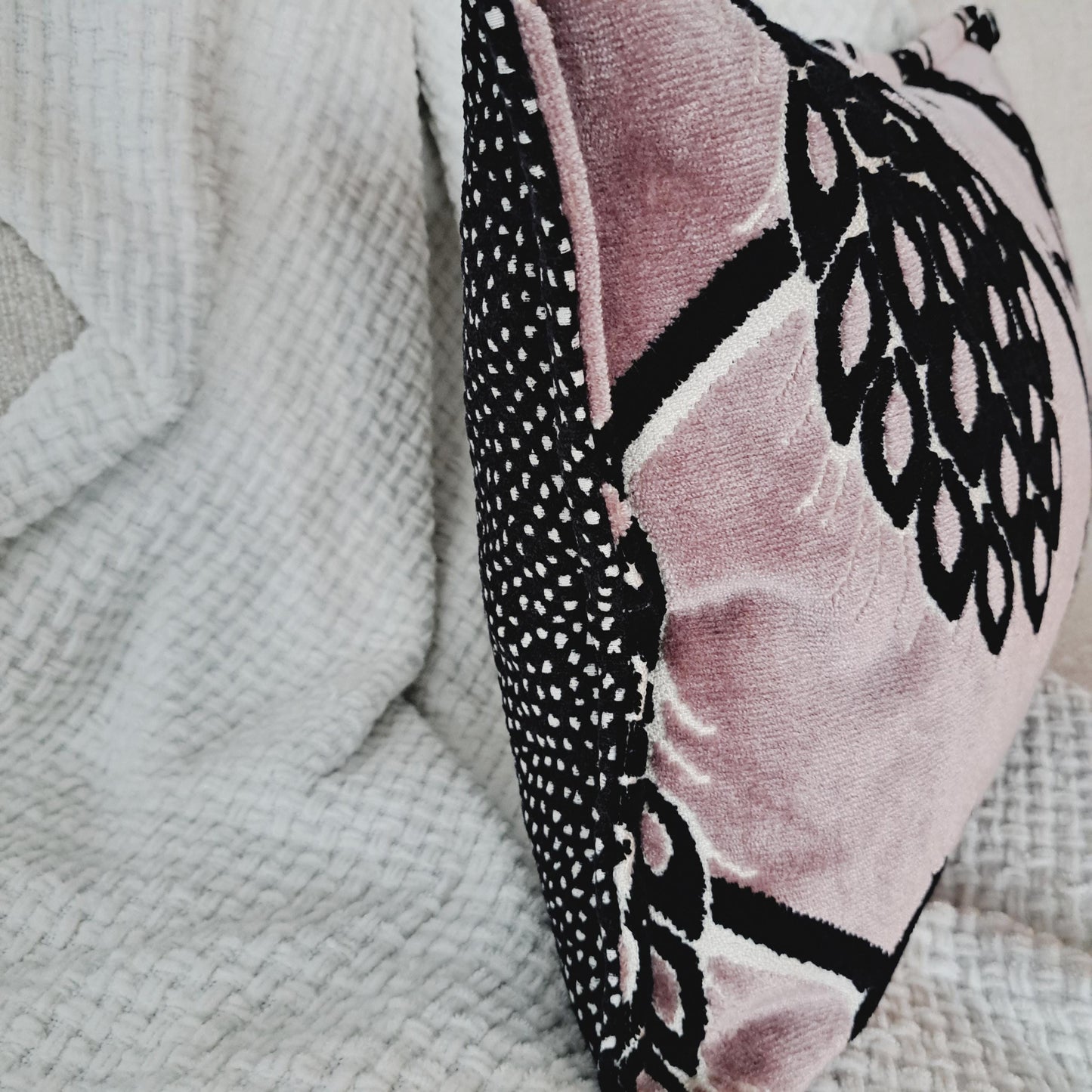 Mauve Black and White Peacock Velvet Pillow Cover