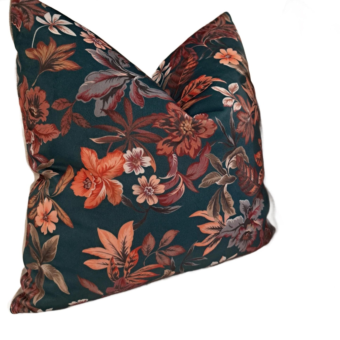 Teal and Grey Velvet Floral Pillow Cover