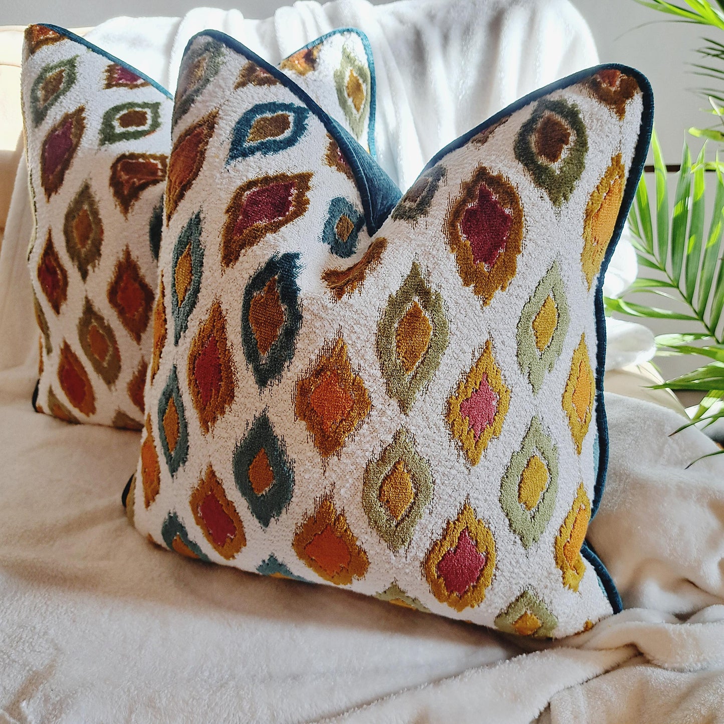 Bengal Tiger Apple Green Pillow Cover Black and White Trim