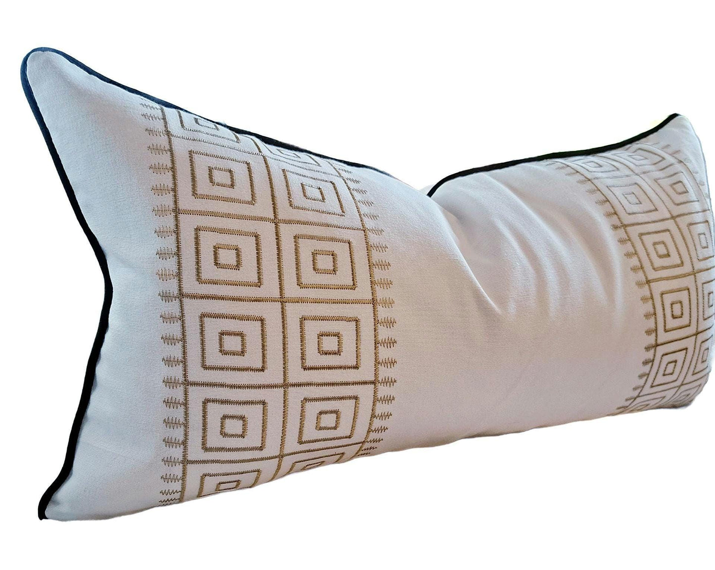 Embroidered Gold Key Stripe Cream Pillow cover