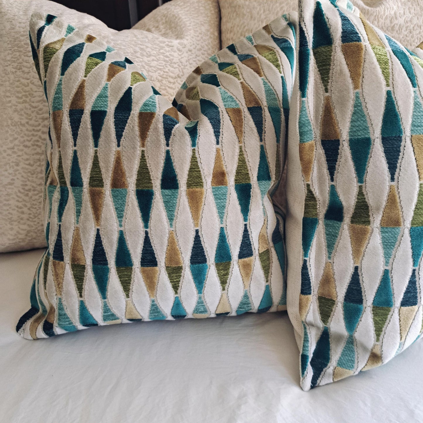 Teal Green Diamond Velvet Pillow Cover