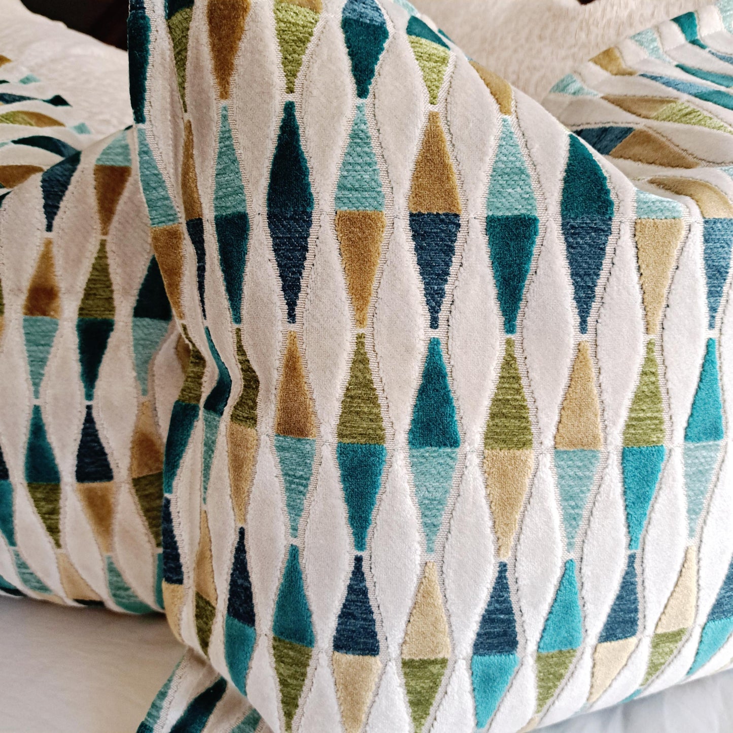 Teal Green Diamond Velvet Pillow Cover