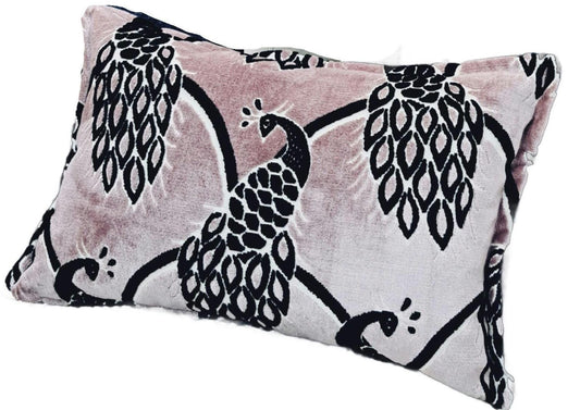 Mauve Black and White Peacock Velvet Pillow Cover