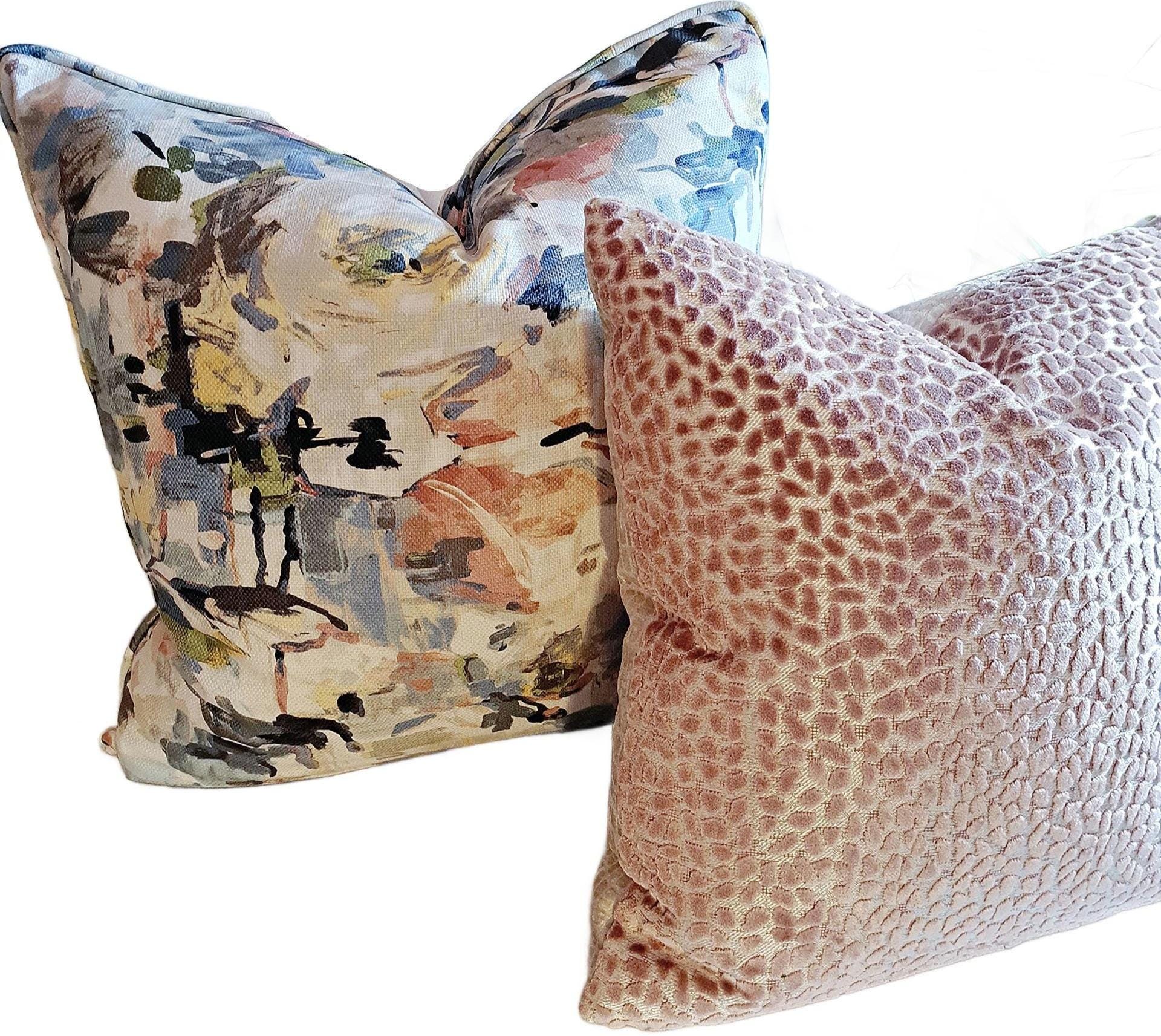 Watercolor Abstract Floral Blue Blush Green pillow cover
