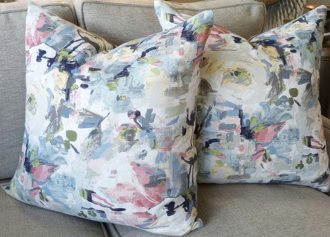 Watercolor Abstract Floral Blue Blush Green pillow cover
